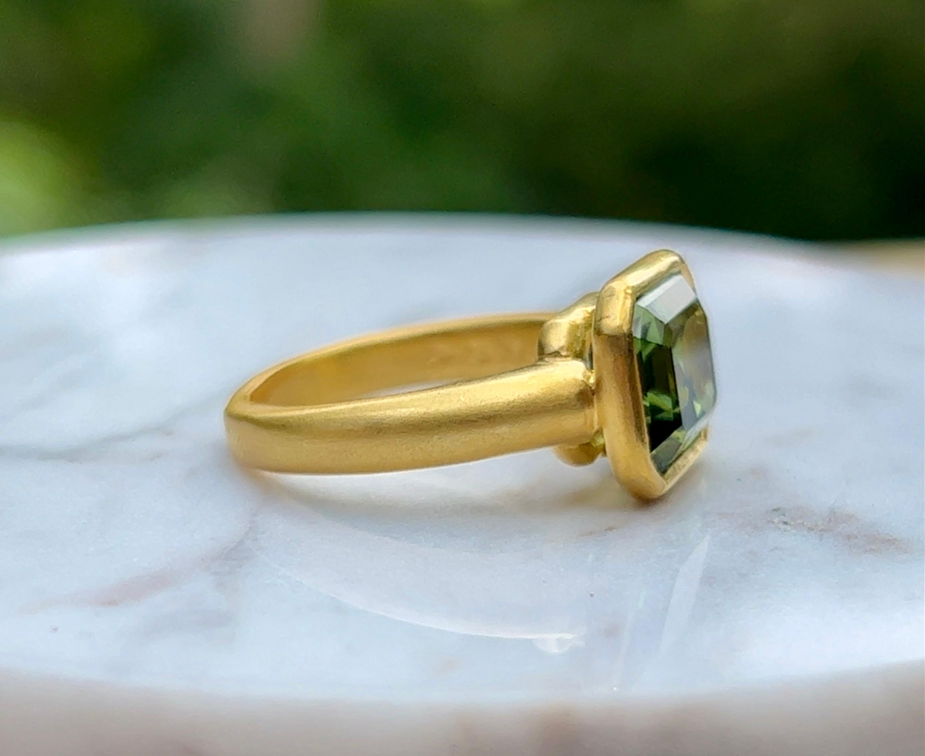 Emerald Cut H. Stern Green Tourmaline and Diamond Ring in 18K Gold