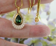H Stern Green Tourmaline Carved Rock Crystal Necklace 18K Gold Designer Signed