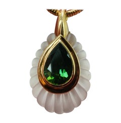 H Stern Green Tourmaline Carved Rock Crystal Necklace 18K Gold Designer Signed