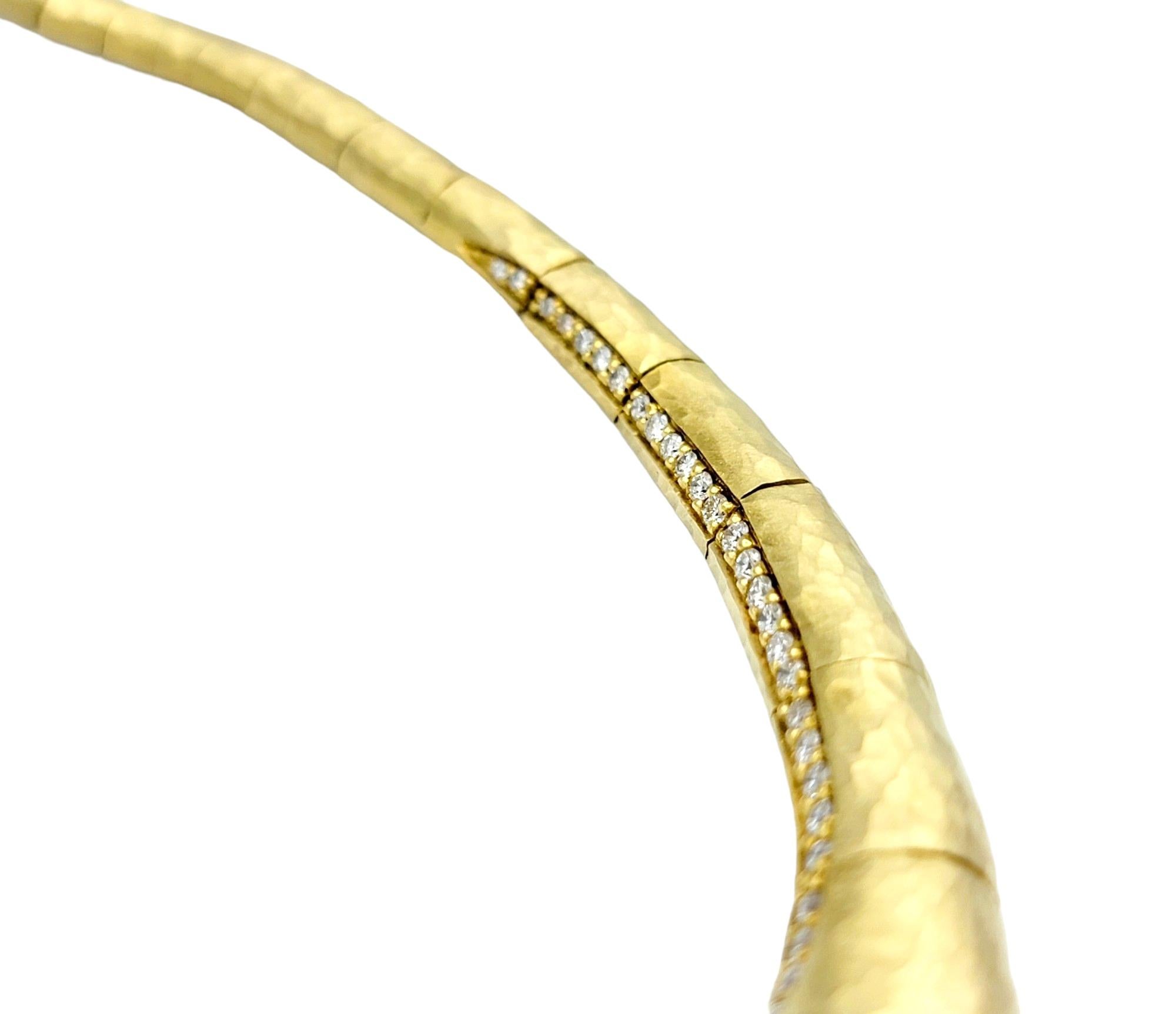 Round Cut H. Stern Hammered Diamond Collar Link Necklace Set in 18 Karat Yellow Gold For Sale