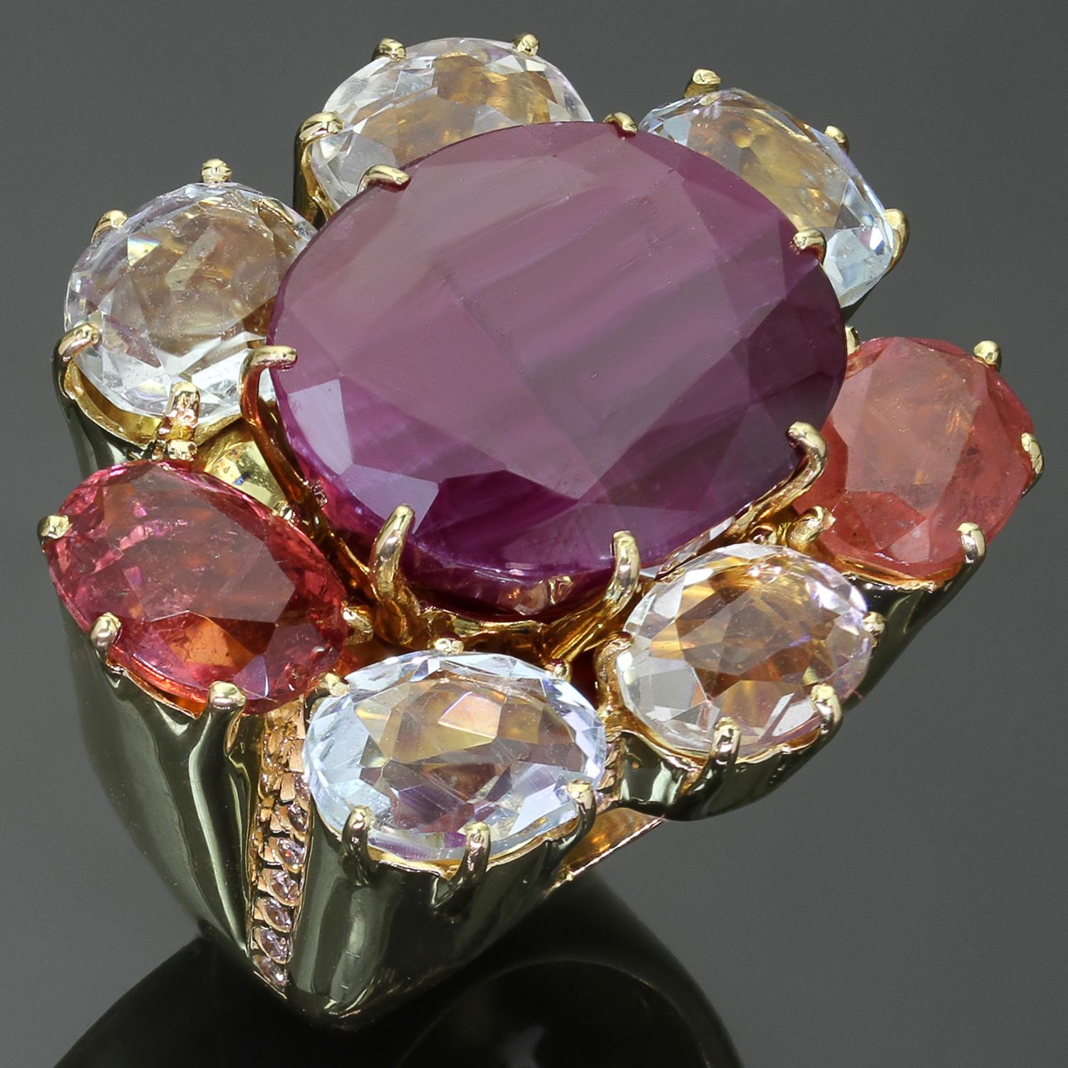 Brilliant Cut H. Stern Harmony Diane von Furstenberg Diamond Gemstone Yellow Gold Ring For Sale