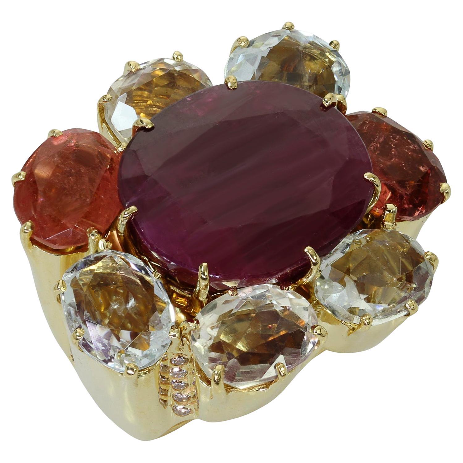 H. Stern Harmony Diane von Furstenberg Diamond Gemstone Yellow Gold Ring For Sale
