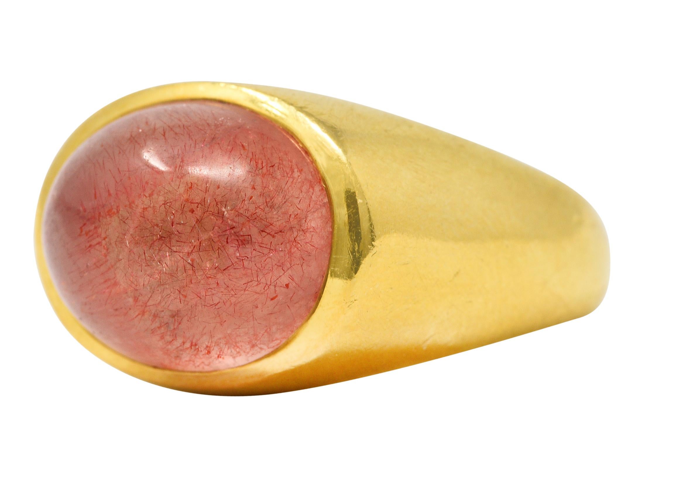 Women's or Men's H. Stern Italian Rutilated Quartz Diamond 18 Karat Yellow Gold Gemstone Ring