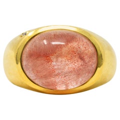 Retro H. Stern Italian Rutilated Quartz Diamond 18 Karat Yellow Gold Gemstone Ring