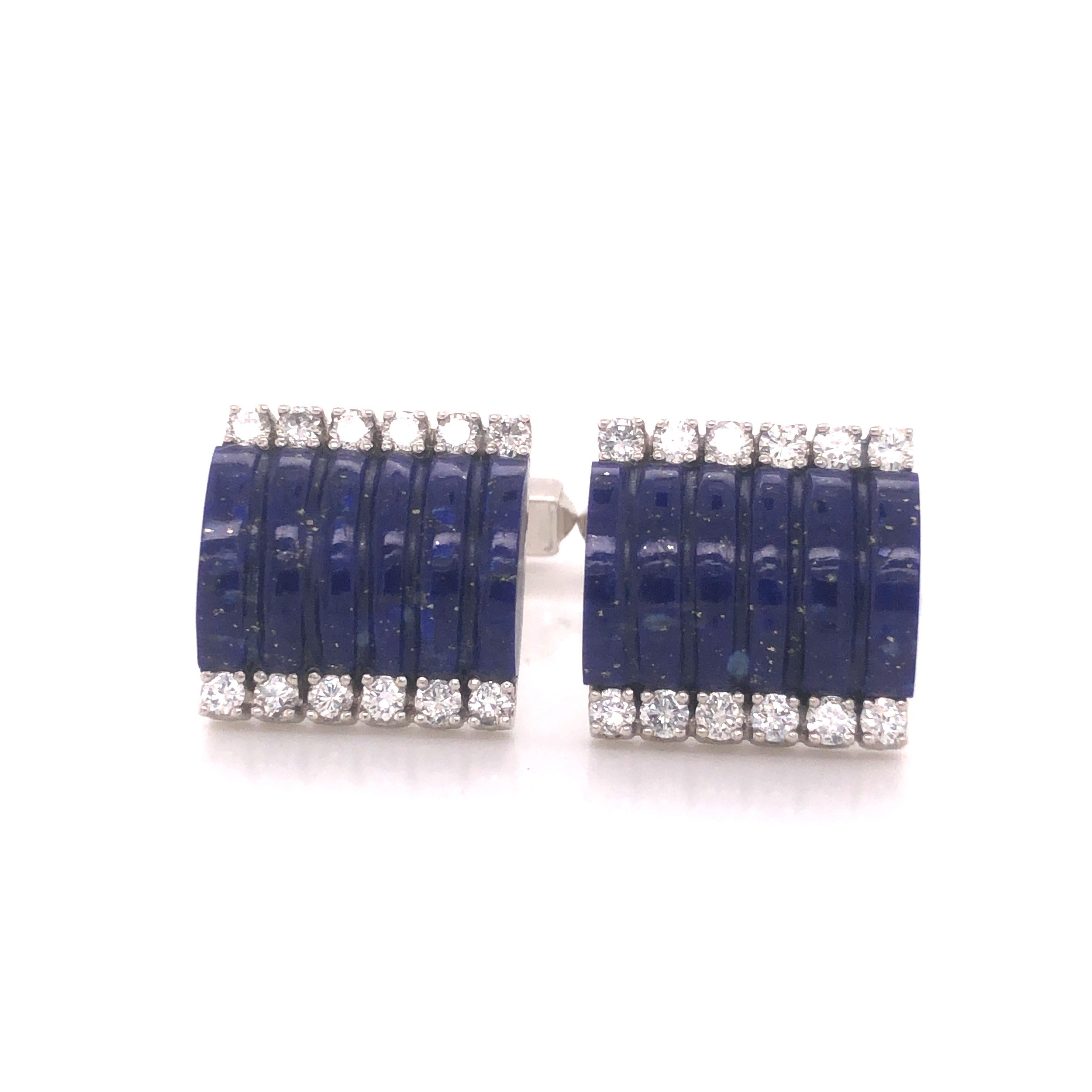 Round Cut H. Stern Lapis Lazuli & Diamond 18k White Gold Cuff Links For Sale