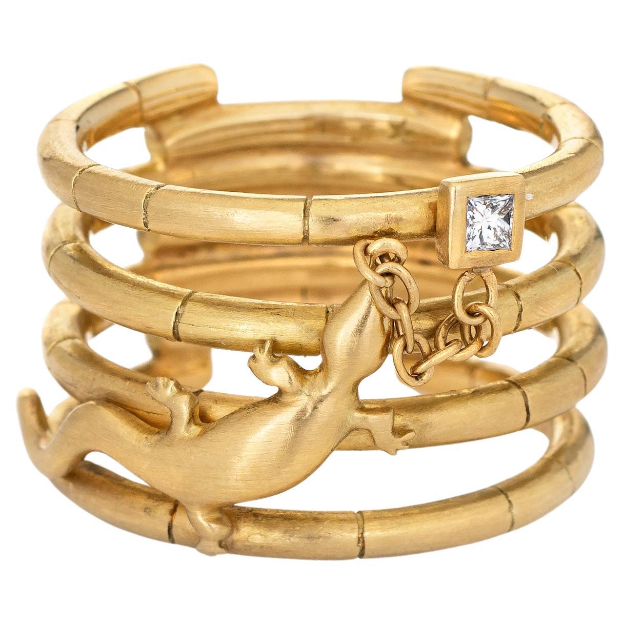 H Stern Lizard Ring Diamond Wide Band 18k Yellow Gold Estate Fine Jewelry