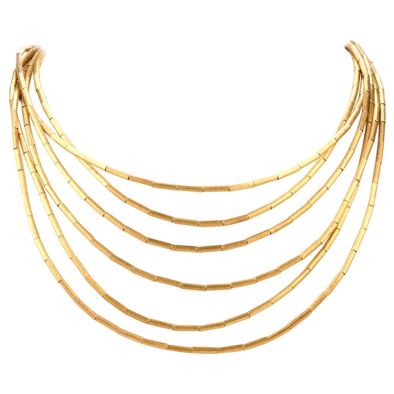 H. Stern Longest Fluid Gold Collection Bamboo Barrel Link 18K Necklace