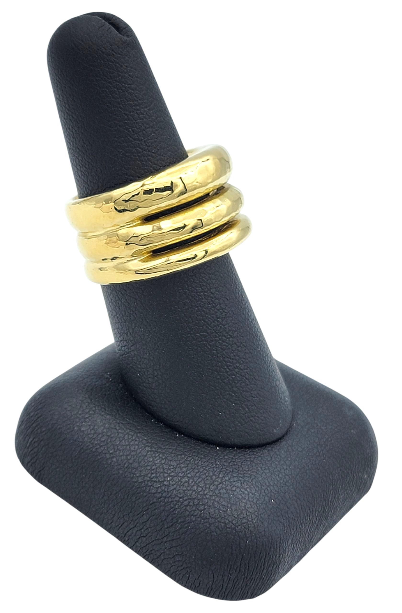 H. Stern Louise Wide Three Row Hammered Band Ring in 18 Karat Yellow Gold For Sale 5