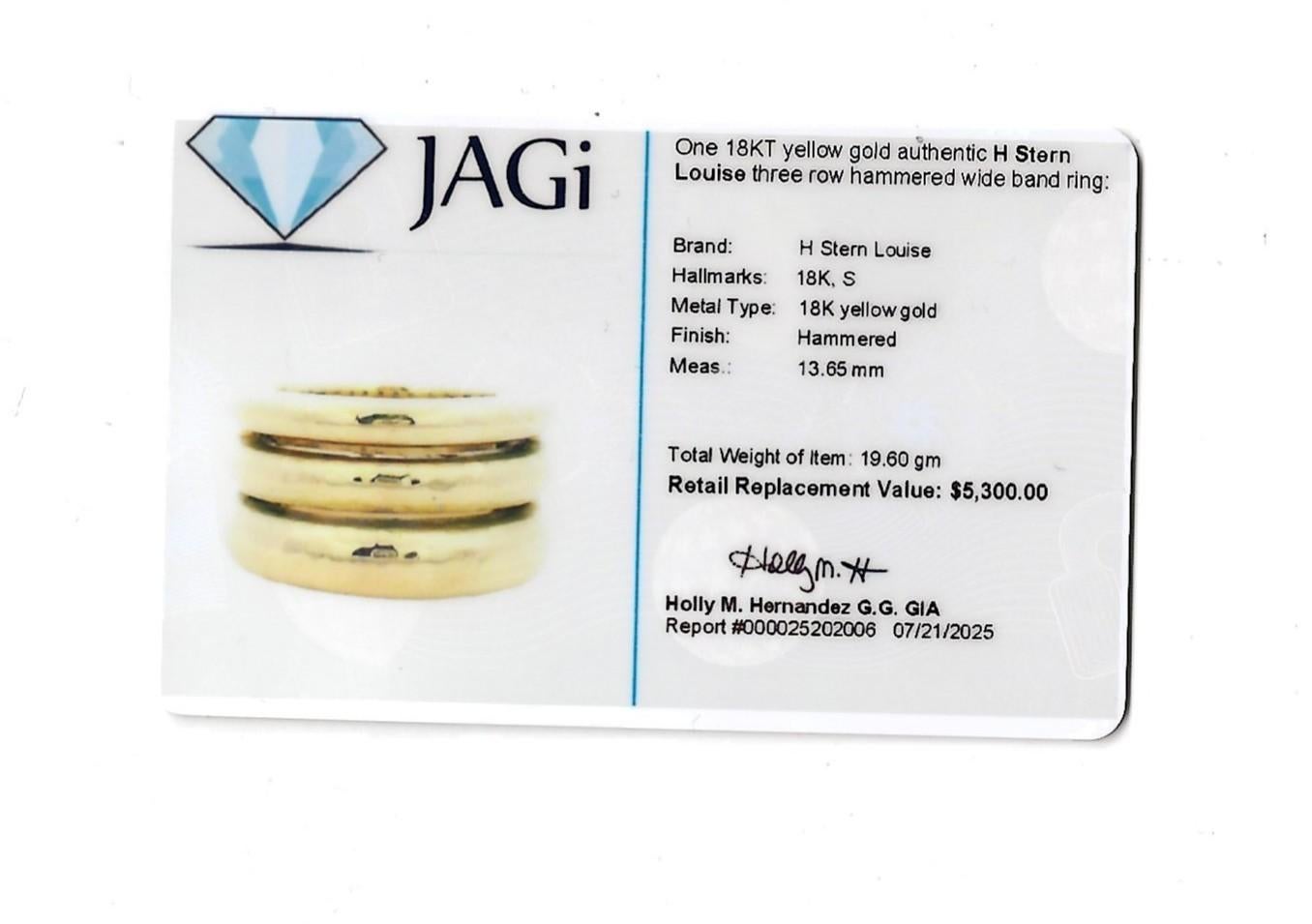 H. Stern Louise Wide Three Row Hammered Band Ring in 18 Karat Yellow Gold For Sale 6