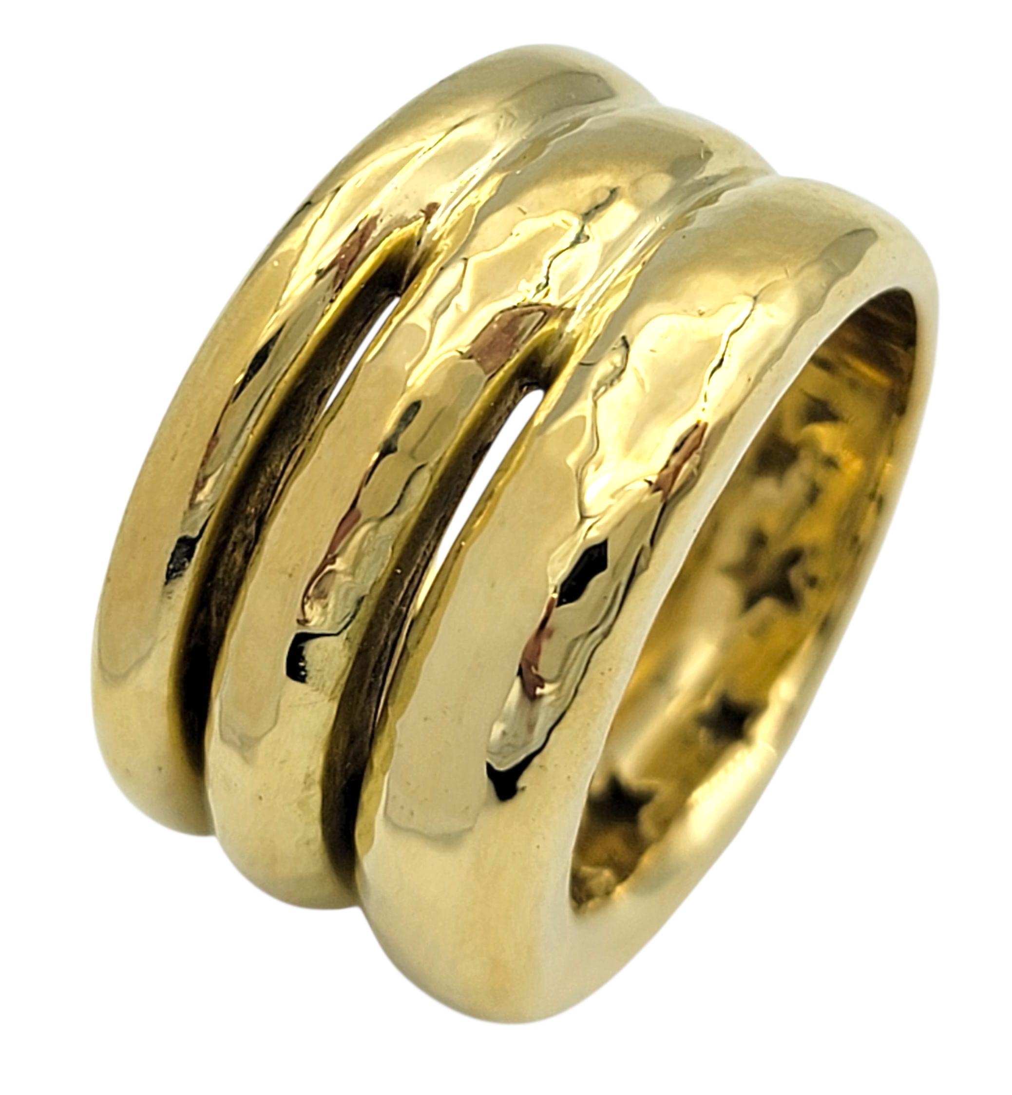 Contemporary H. Stern Louise Wide Three Row Hammered Band Ring in 18 Karat Yellow Gold For Sale