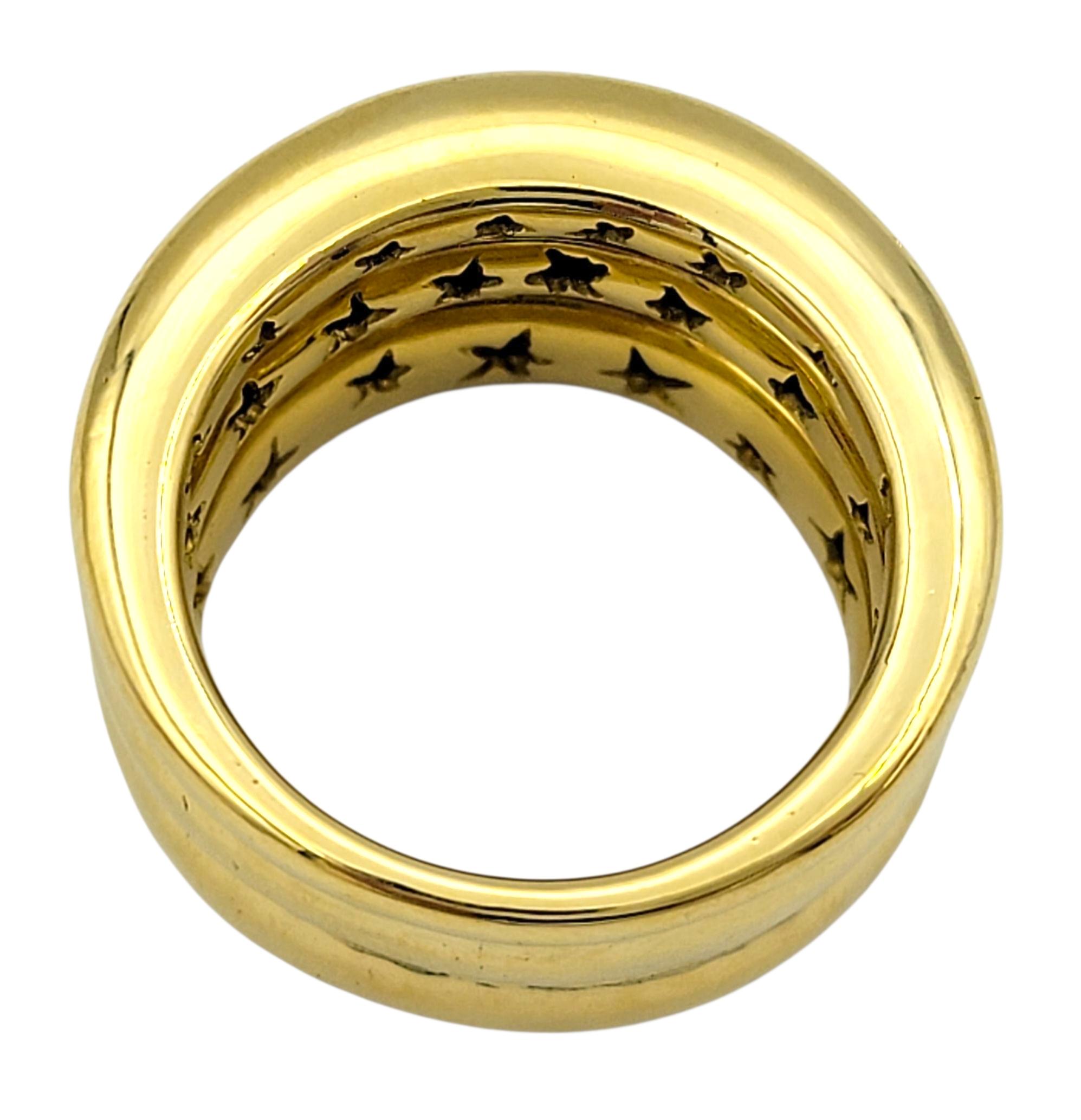 Women's H. Stern Louise Wide Three Row Hammered Band Ring in 18 Karat Yellow Gold For Sale