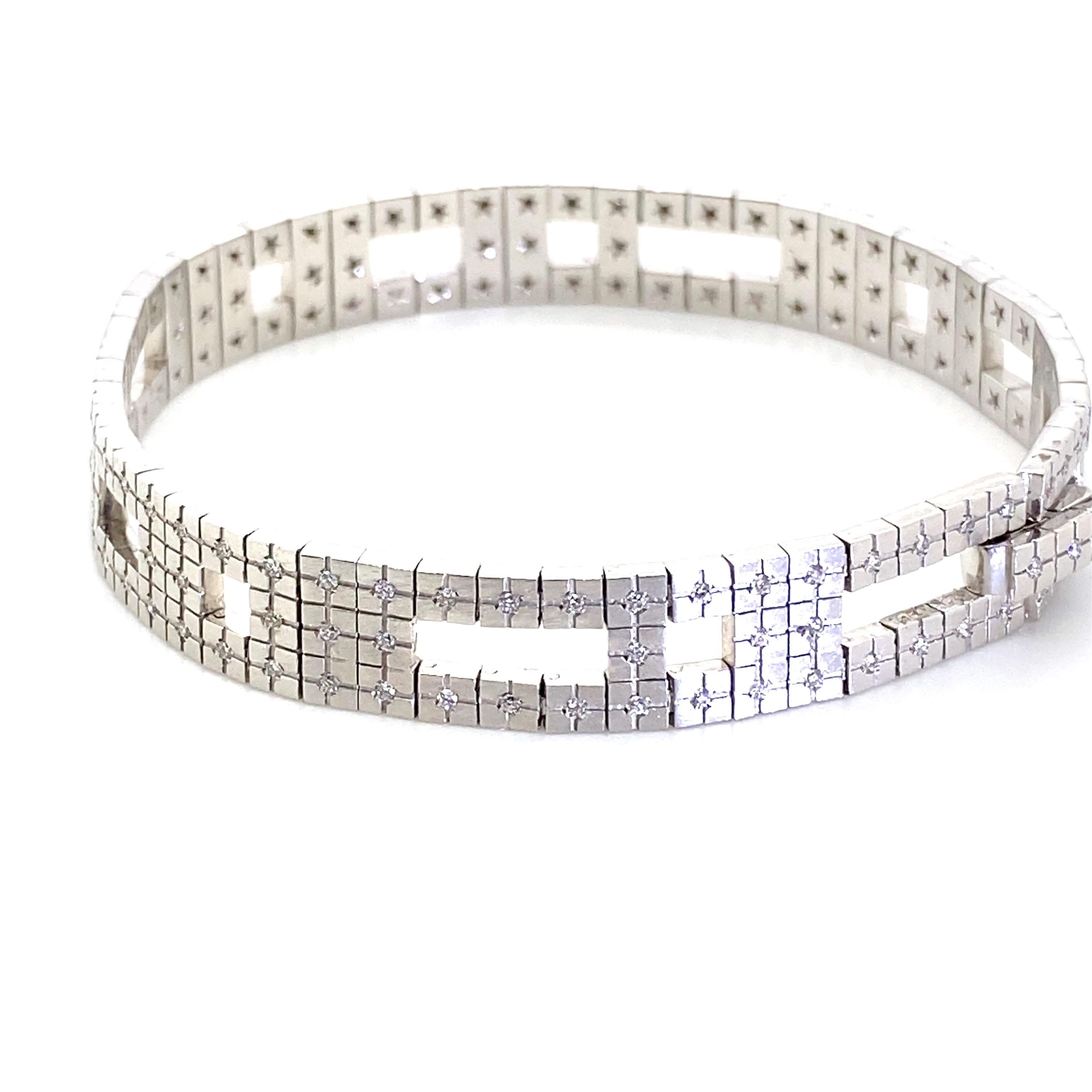 H Stern, the Brazilian jewellery designer that creates magic. Every piece from his collection becomes sought after and collected, and this Metropolis bracelet is no exception. It's understated, elegant and so wearable. 
Crafted in 18k white gold,