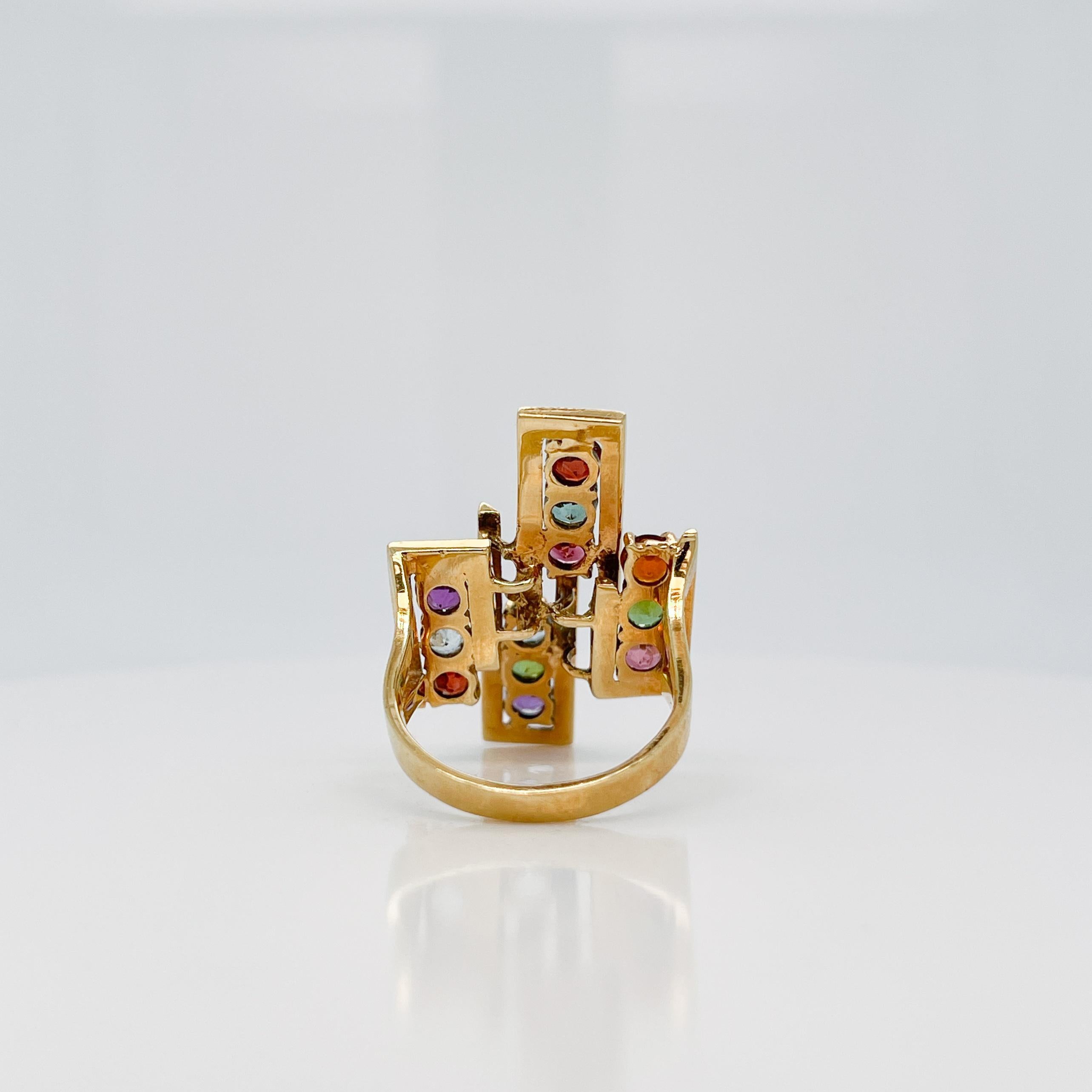 Women's or Men's H. Stern Modernist 18 Karat Gold & Multi-Gemstone Cocktail Ring For Sale