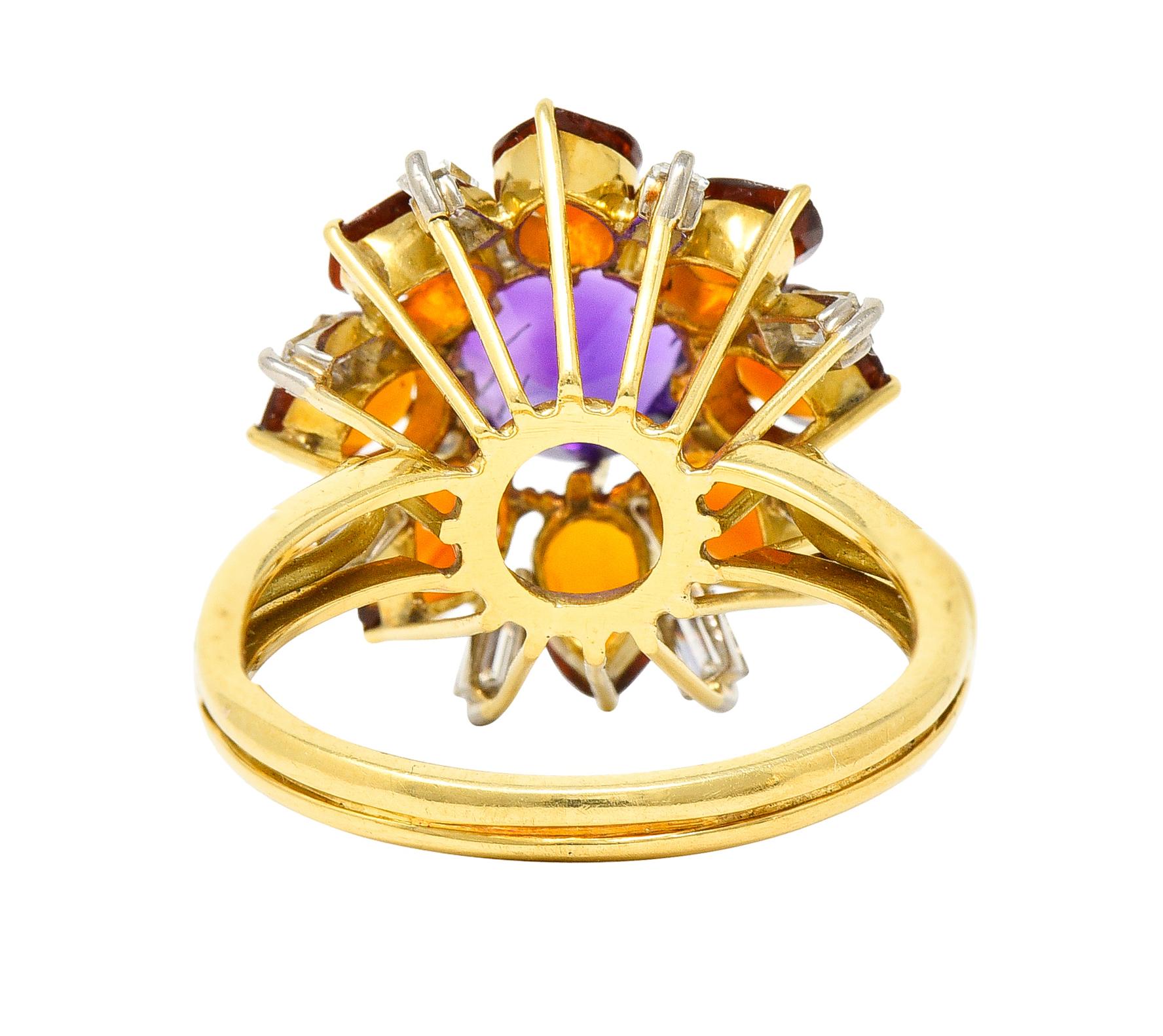 H Stern Modernist 6.10 Carat Amethyst Citrine Diamond 18 Karat Gold Cluster Ring In Excellent Condition In Philadelphia, PA