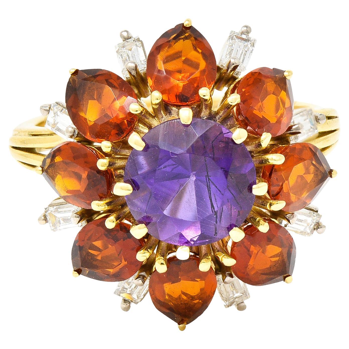 H Stern Modernist 6.10 Carat Amethyst Citrine Diamond 18 Karat Gold Cluster Ring