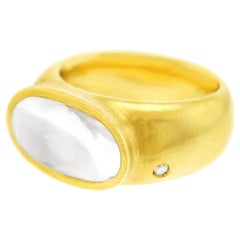H. Stern Modernist Cabochon Rock Crystal Gold Ring