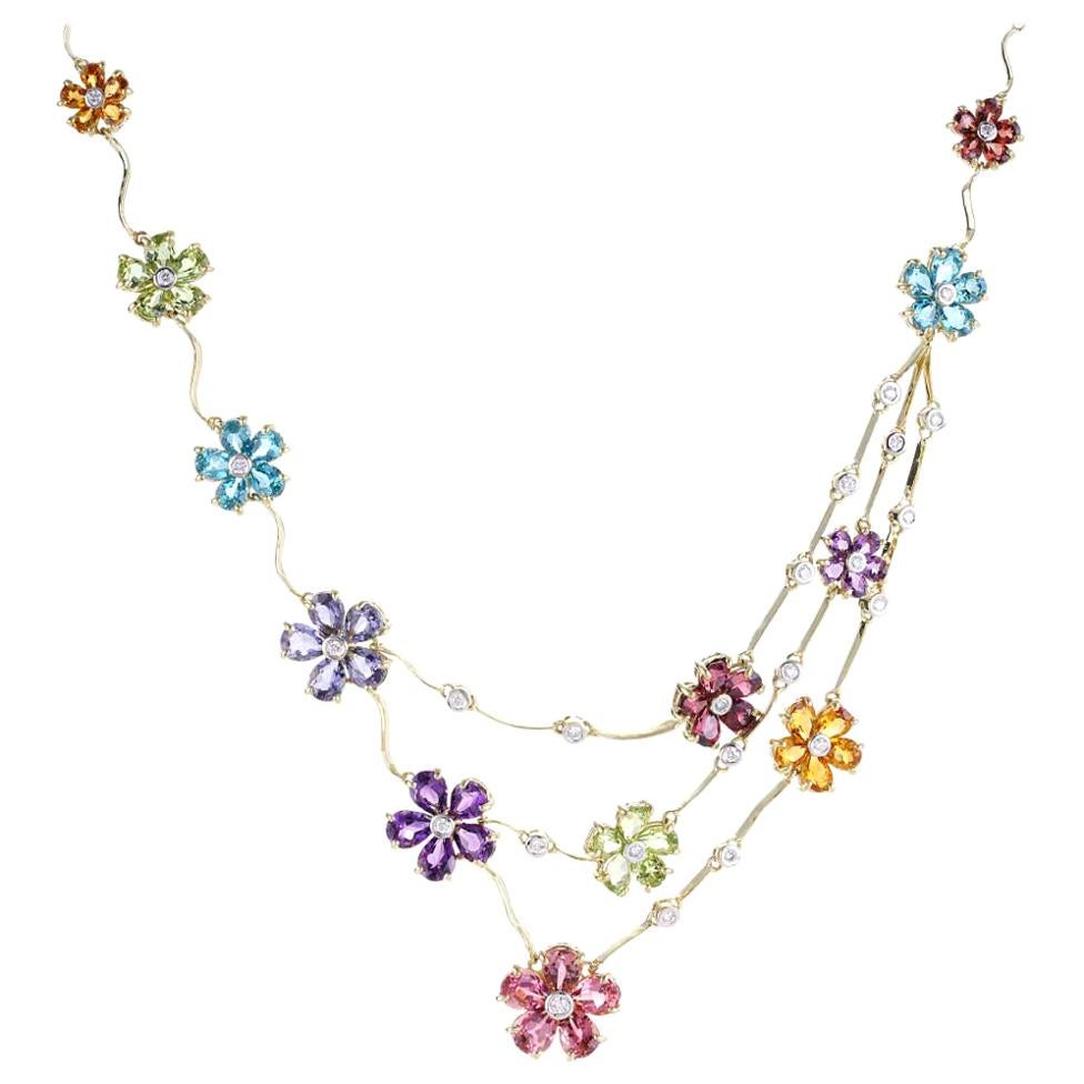 H. Stern Multicolored Floral Motif Yellow Gold Necklace at 1stDibs