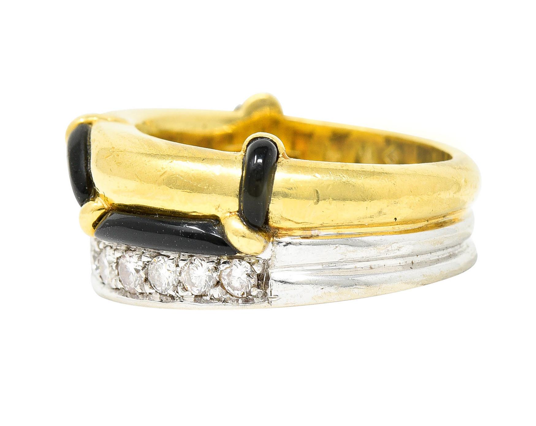 Brilliant Cut H. Stern Onyx 0.75 Carat Diamond 18 Karat Two-Tone Band Ring