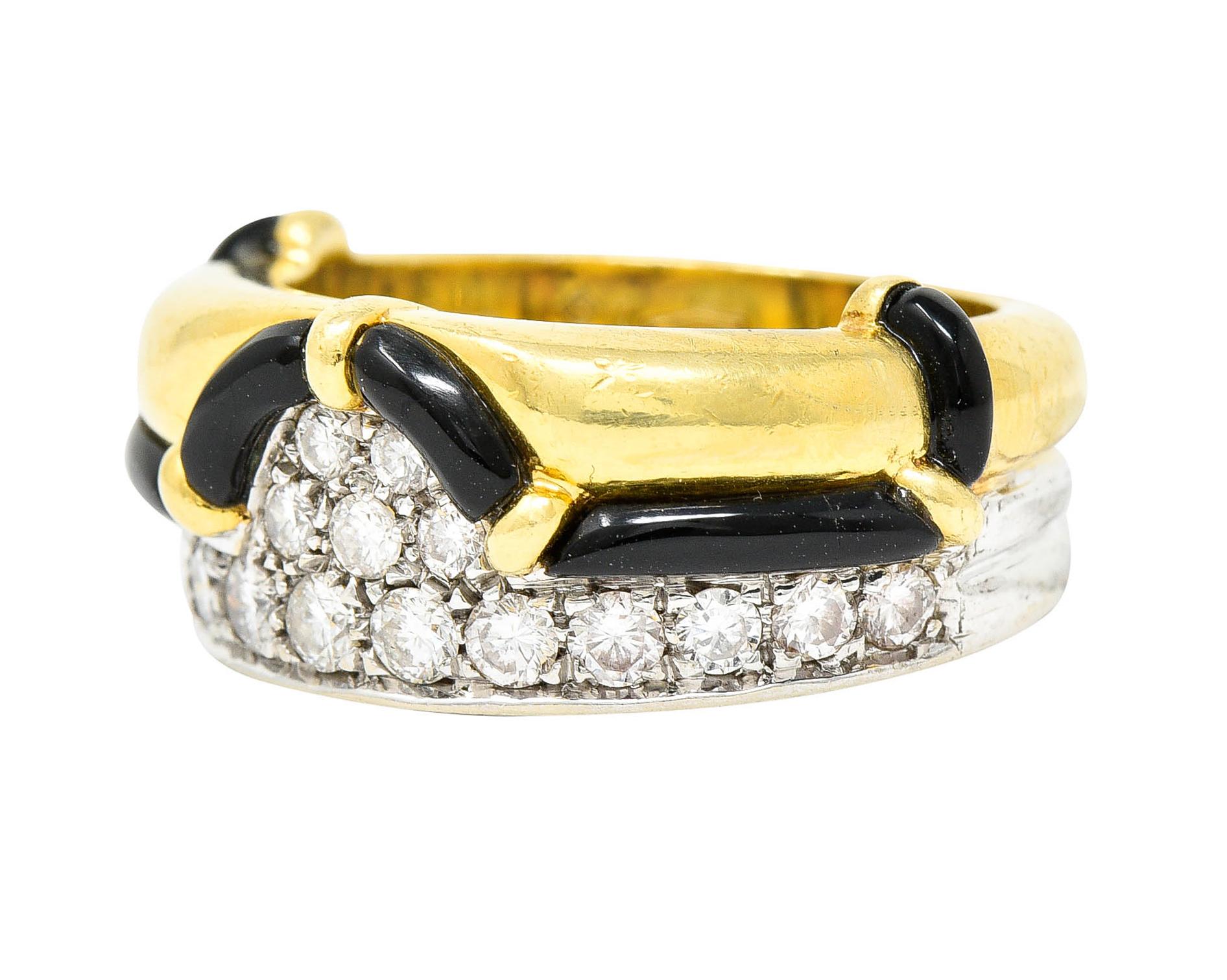 H. Stern Onyx 0.75 Carat Diamond 18 Karat Two-Tone Band Ring In Excellent Condition In Philadelphia, PA