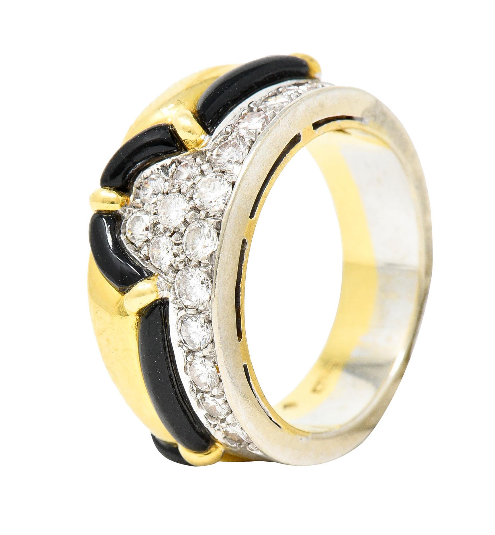 H. Stern Onyx 0.75 Carat Diamond 18 Karat Two-Tone Band Ring 1