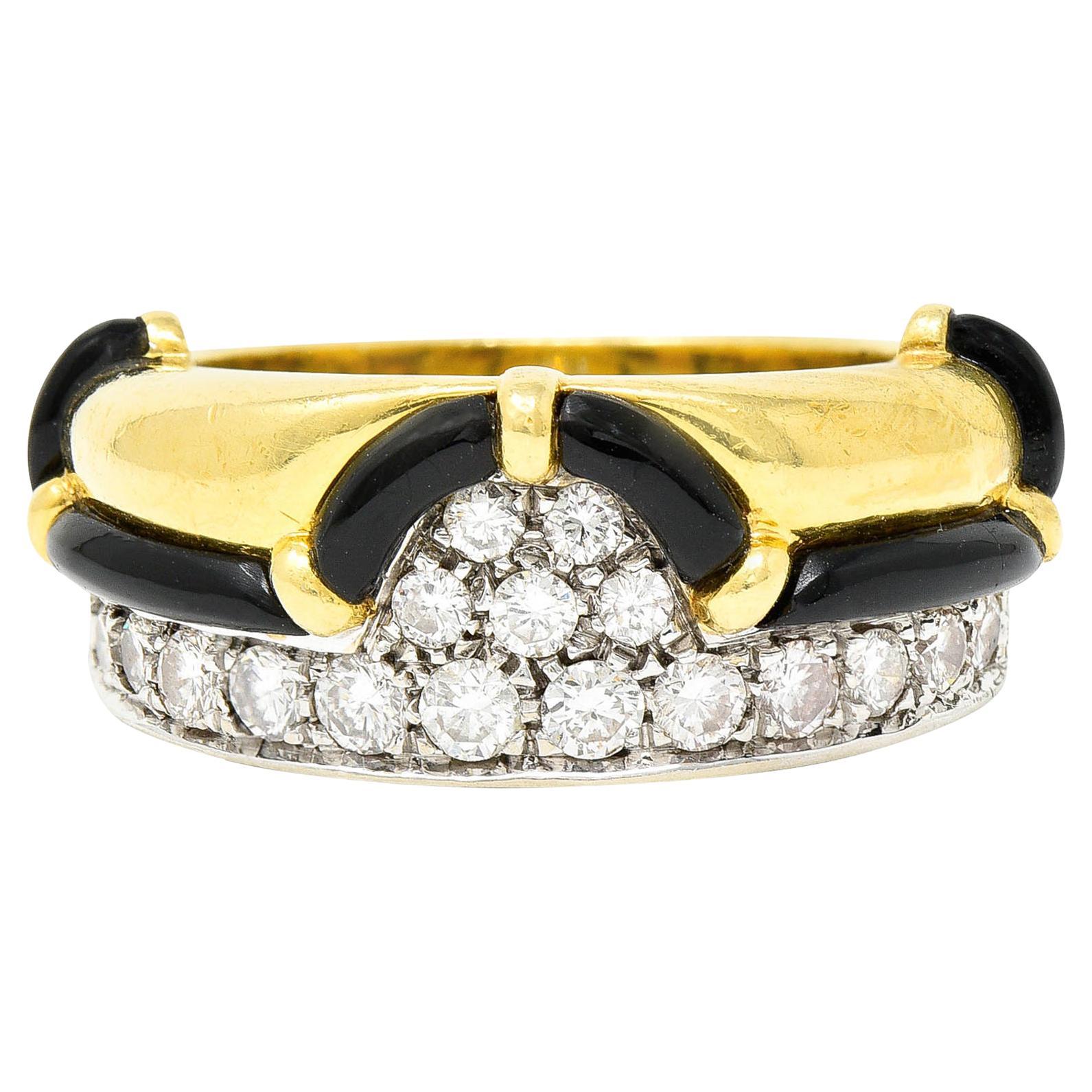 H. Stern Onyx 0.75 Carat Diamond 18 Karat Two-Tone Band Ring