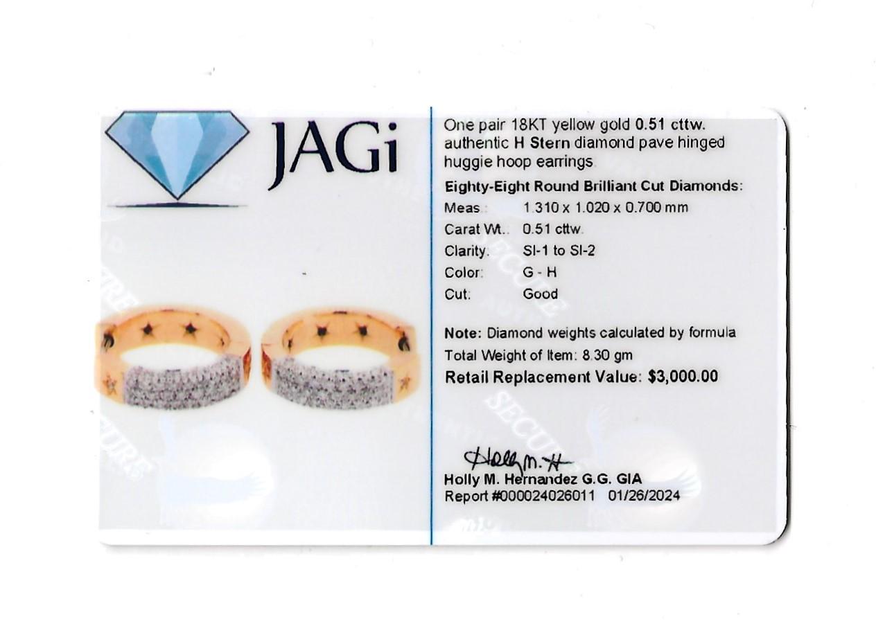H. Stern Pavé Diamond Hinged Huggie Hoop Earrings Set in 18 Karat Yellow Gold For Sale 6