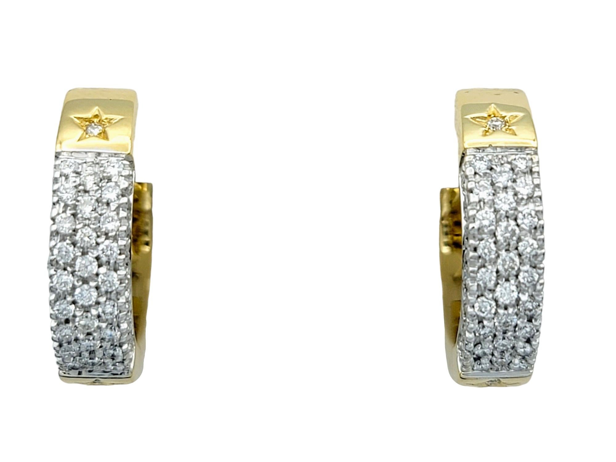 Contemporary H. Stern Pavé Diamond Hinged Huggie Hoop Earrings Set in 18 Karat Yellow Gold For Sale