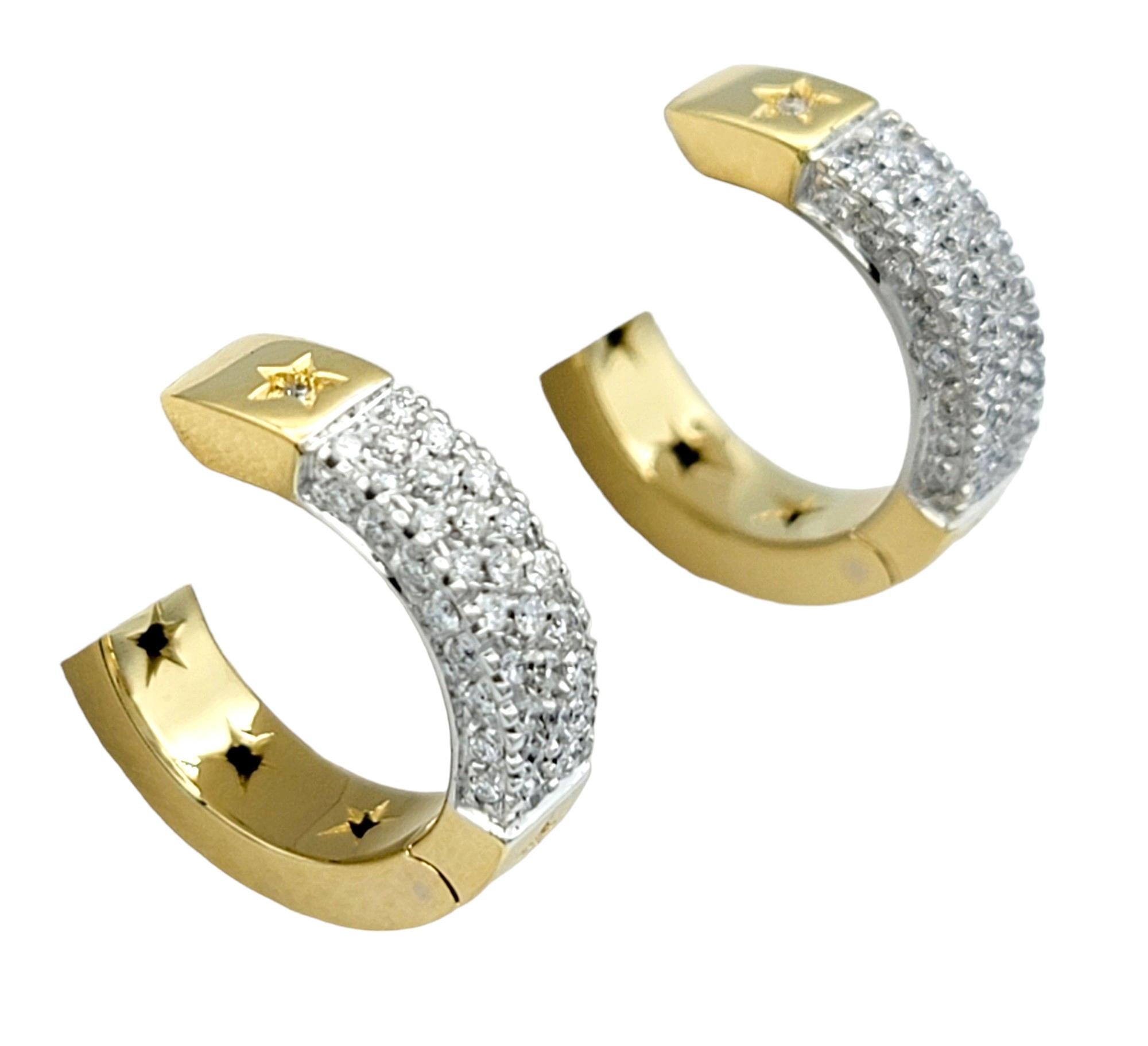 Round Cut H. Stern Pavé Diamond Hinged Huggie Hoop Earrings Set in 18 Karat Yellow Gold