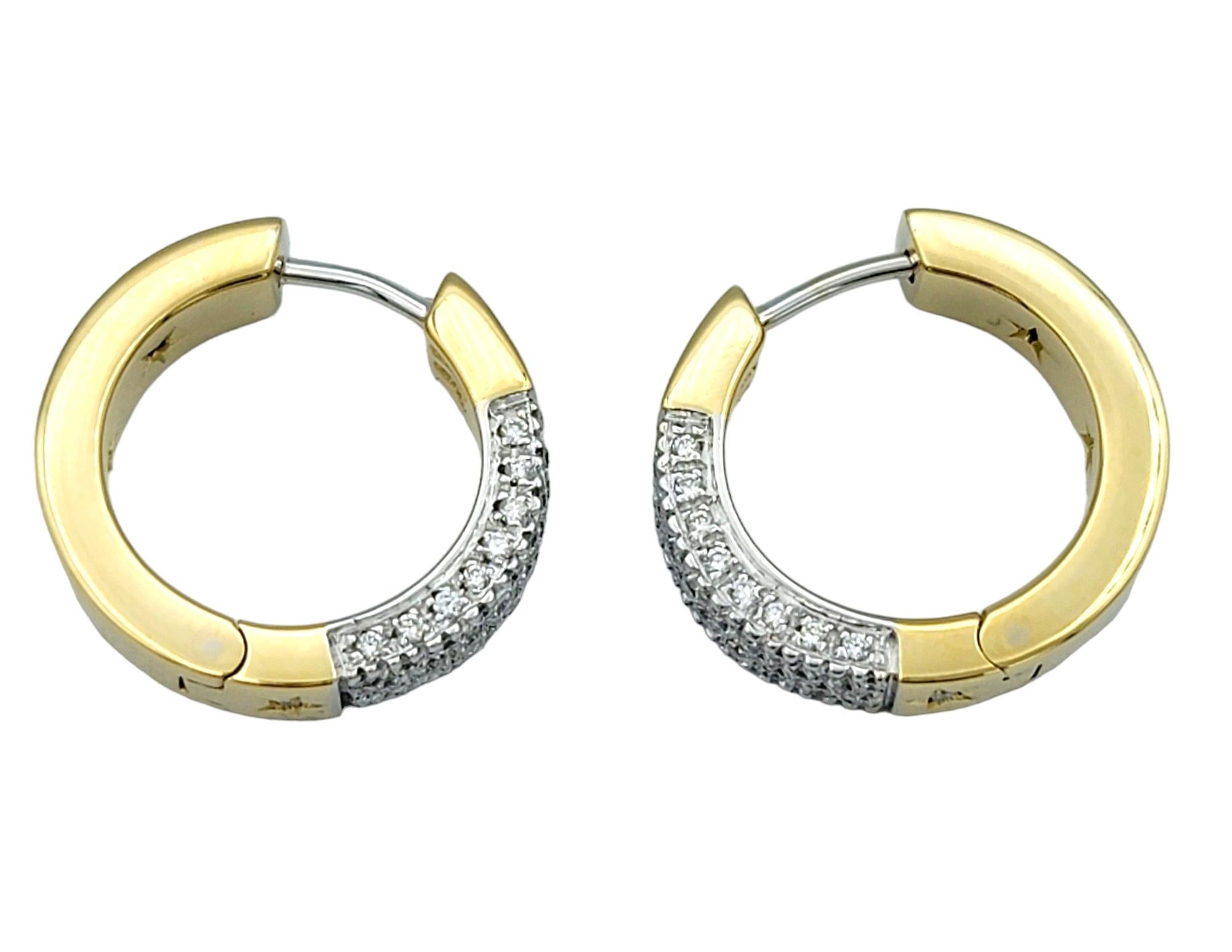 Women's or Men's H. Stern Pavé Diamond Hinged Huggie Hoop Earrings Set in 18 Karat Yellow Gold For Sale