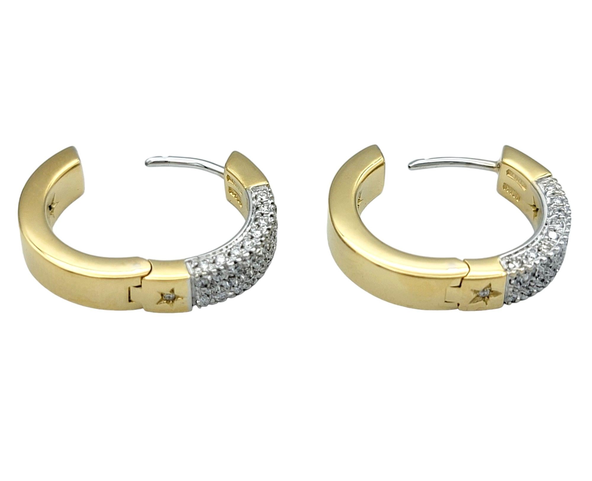 H. Stern Pavé Diamond Hinged Huggie Hoop Earrings Set in 18 Karat Yellow Gold For Sale 2