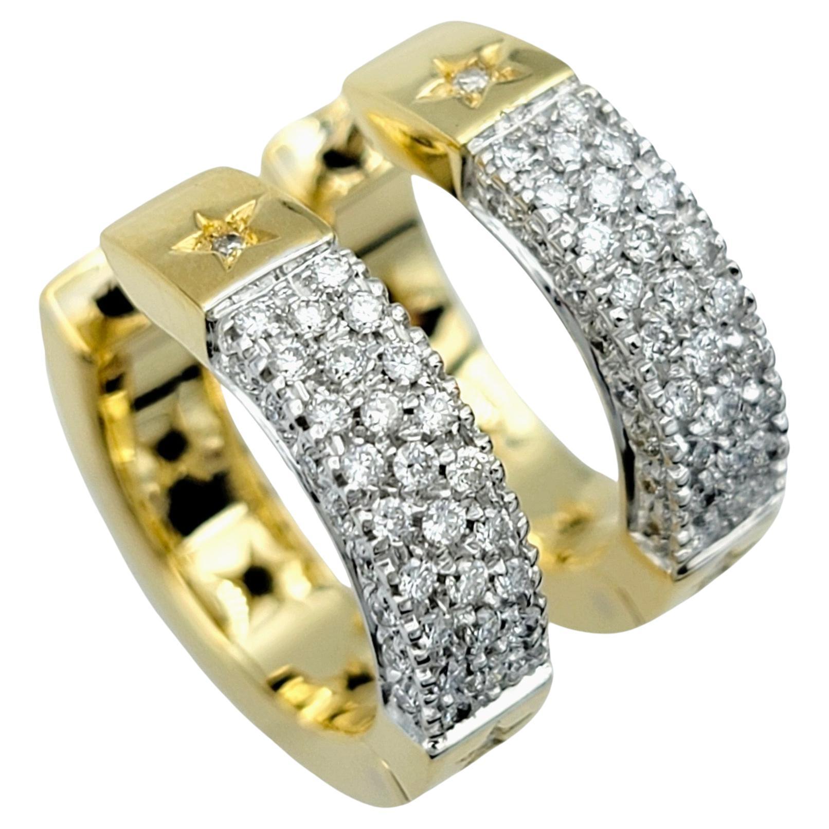 H. Stern Pavé Diamond Hinged Huggie Hoop Earrings Set in 18 Karat Yellow Gold For Sale