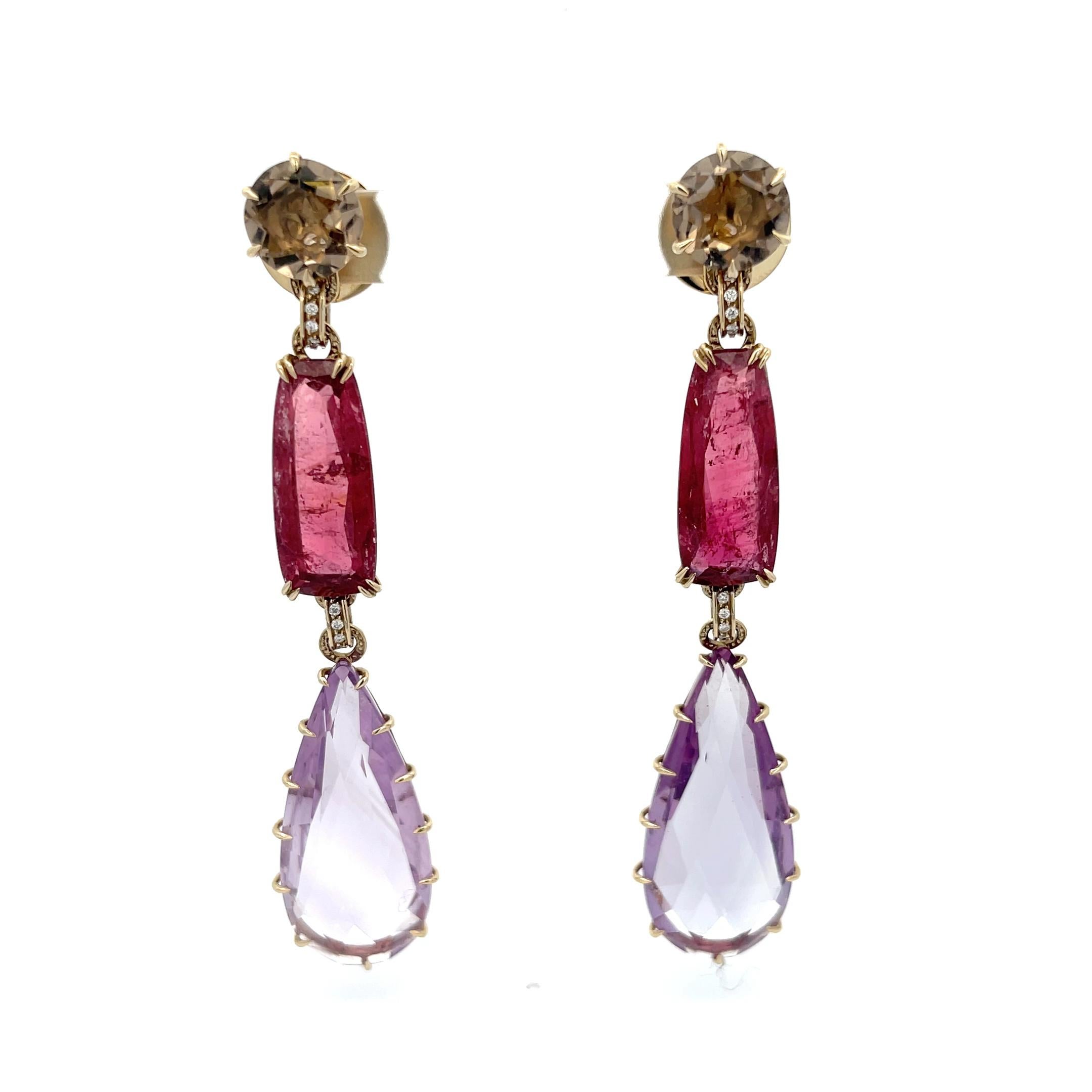 H Stern Pink Tourmaline and Amethyst Dangle Earrings in 18K Yellow Gold.
3.25