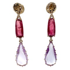 H Stern Pink Tourmaline and Amethyst Dangle Earrings 18K Yellow Gold