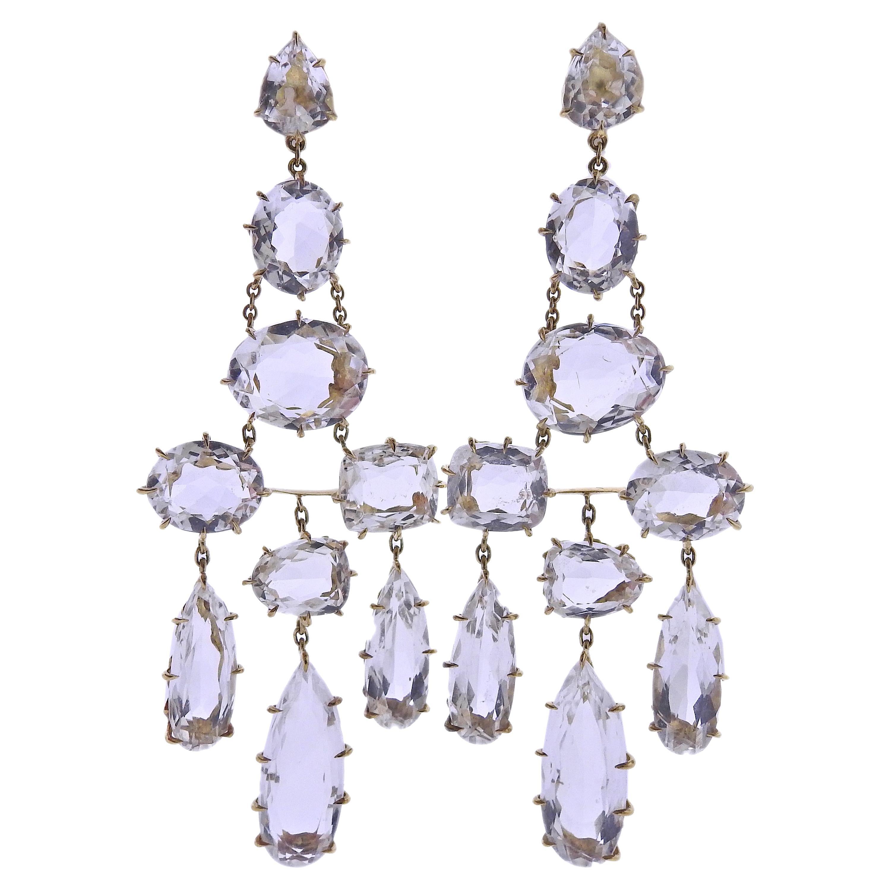H. Stern Gold Diamond Smokey Quartz Chandelier Earrings at 1stDibs