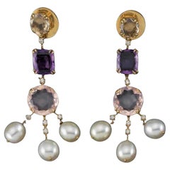 H Stern Primavera Earrings with Coloured Gems and Cultivates Pearls