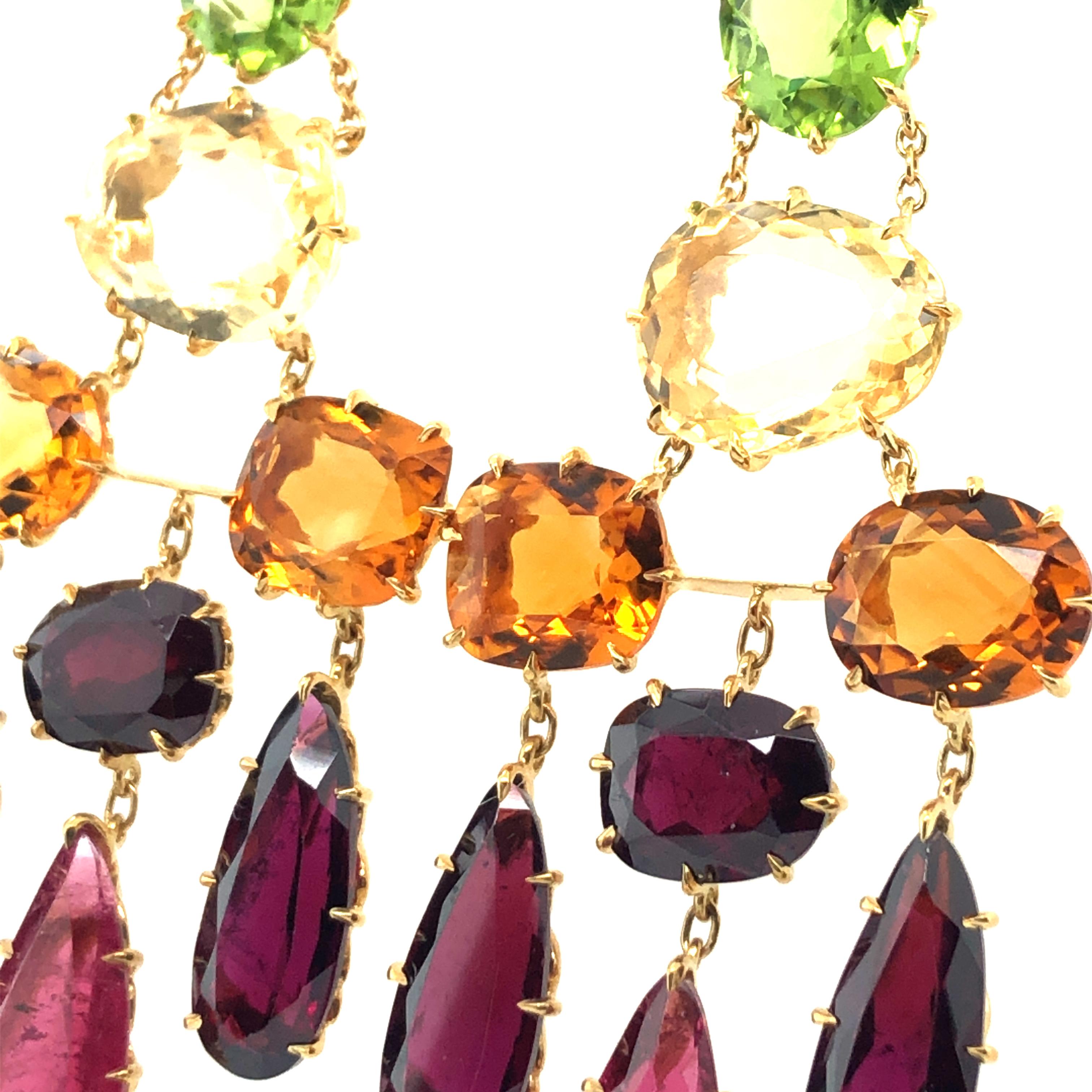 H. Stern 'Primavera' Earstuds in 18 Karat Yellow Gold with Coloured Gemstones In Excellent Condition In Lucerne, CH