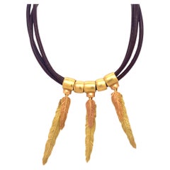 H. Stern Purangaw Collection Two Color Gold Feather 18K Leather Necklace