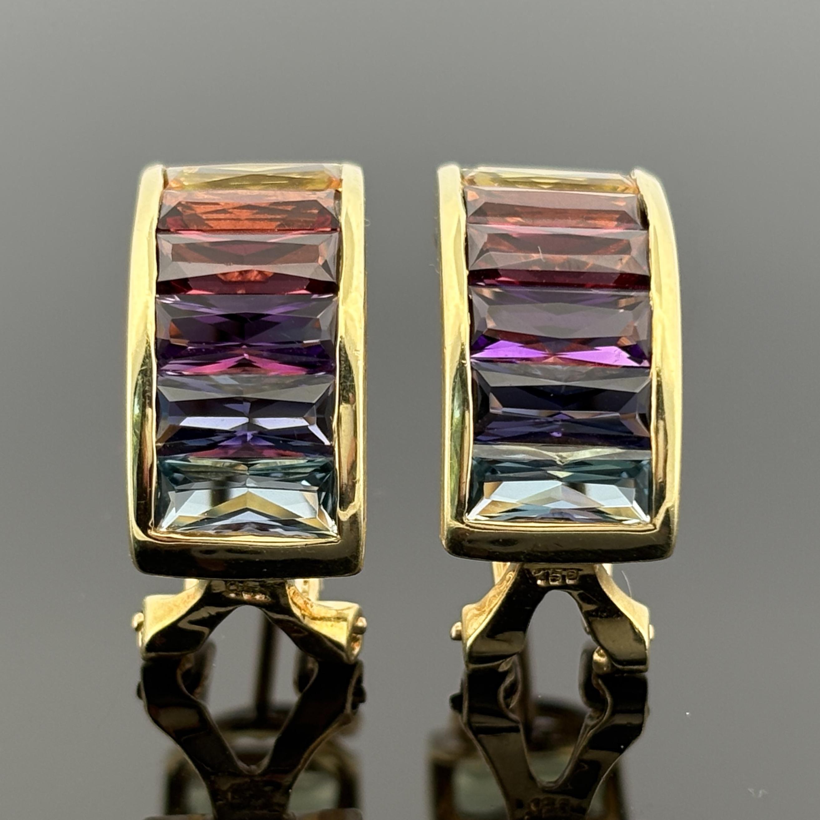 Baguette Cut H. Stern Rainbow Collection Gemstone Earrings 18k Yellow Gold