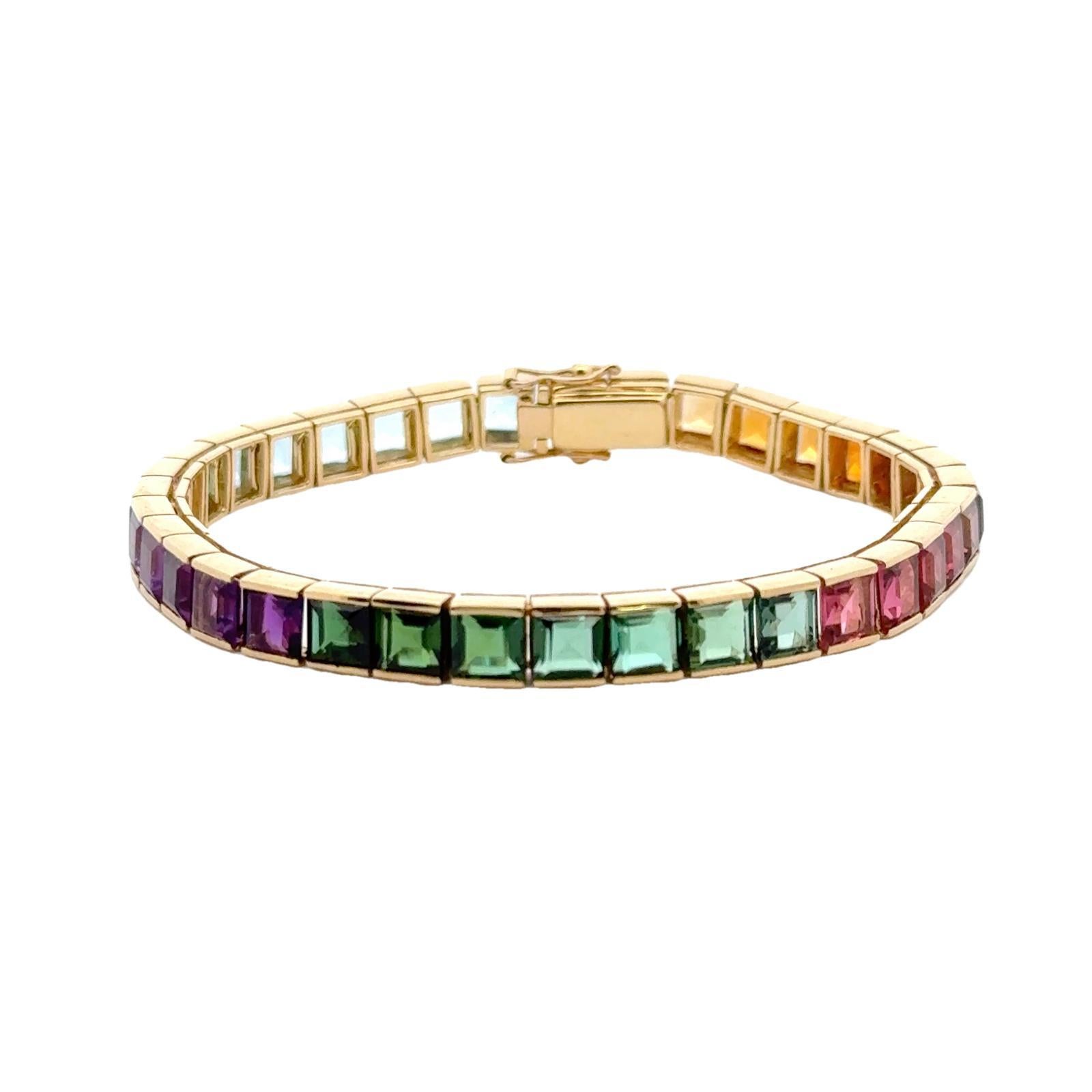 Contemporary H. Stern Rainbow Tourmaline Citrine Topaz Amethyst 18KYG Line Bracelet