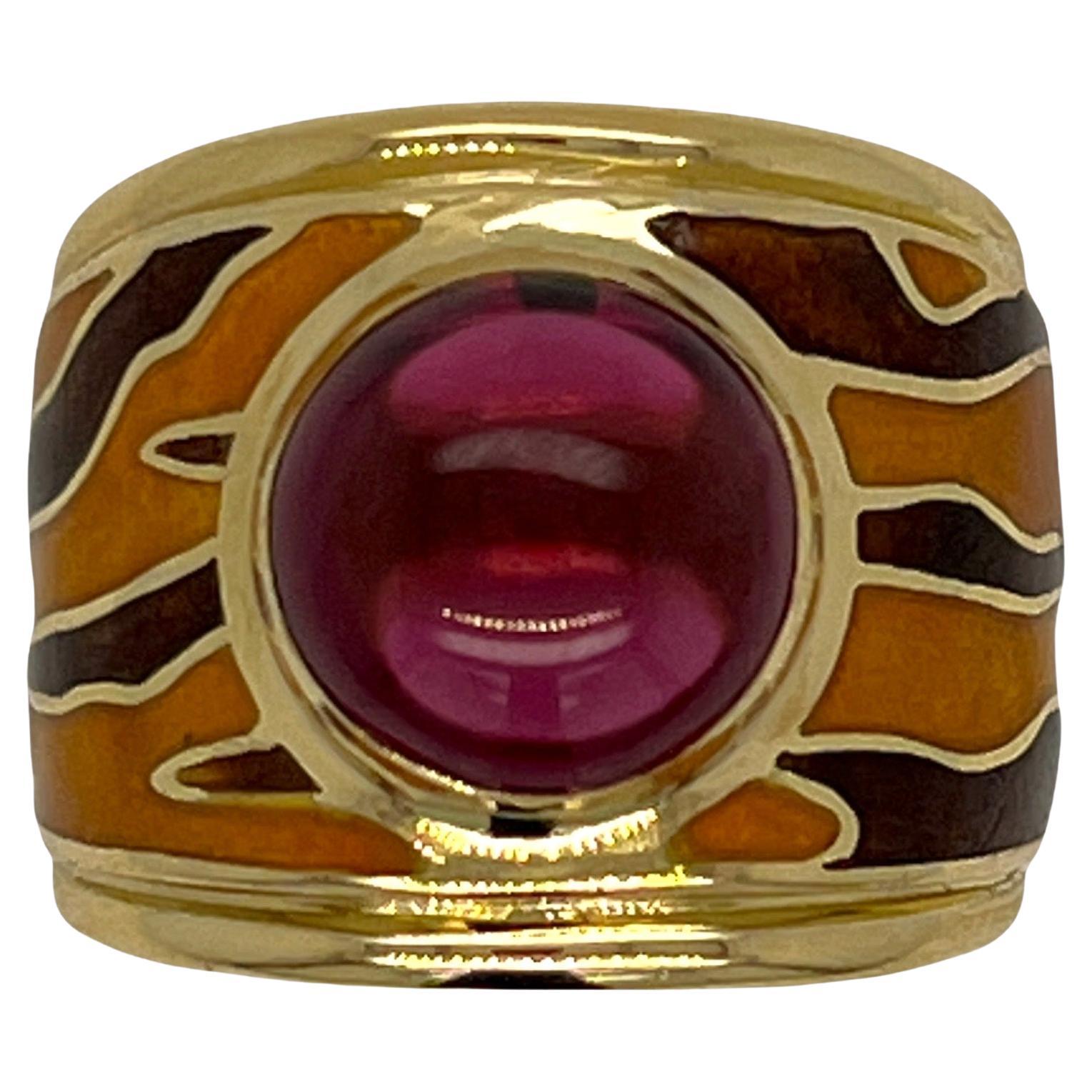 H. Stern Rhodolite Garnet Enamel Tiger Pattern 18 Karat Yellow Gold Band Ring