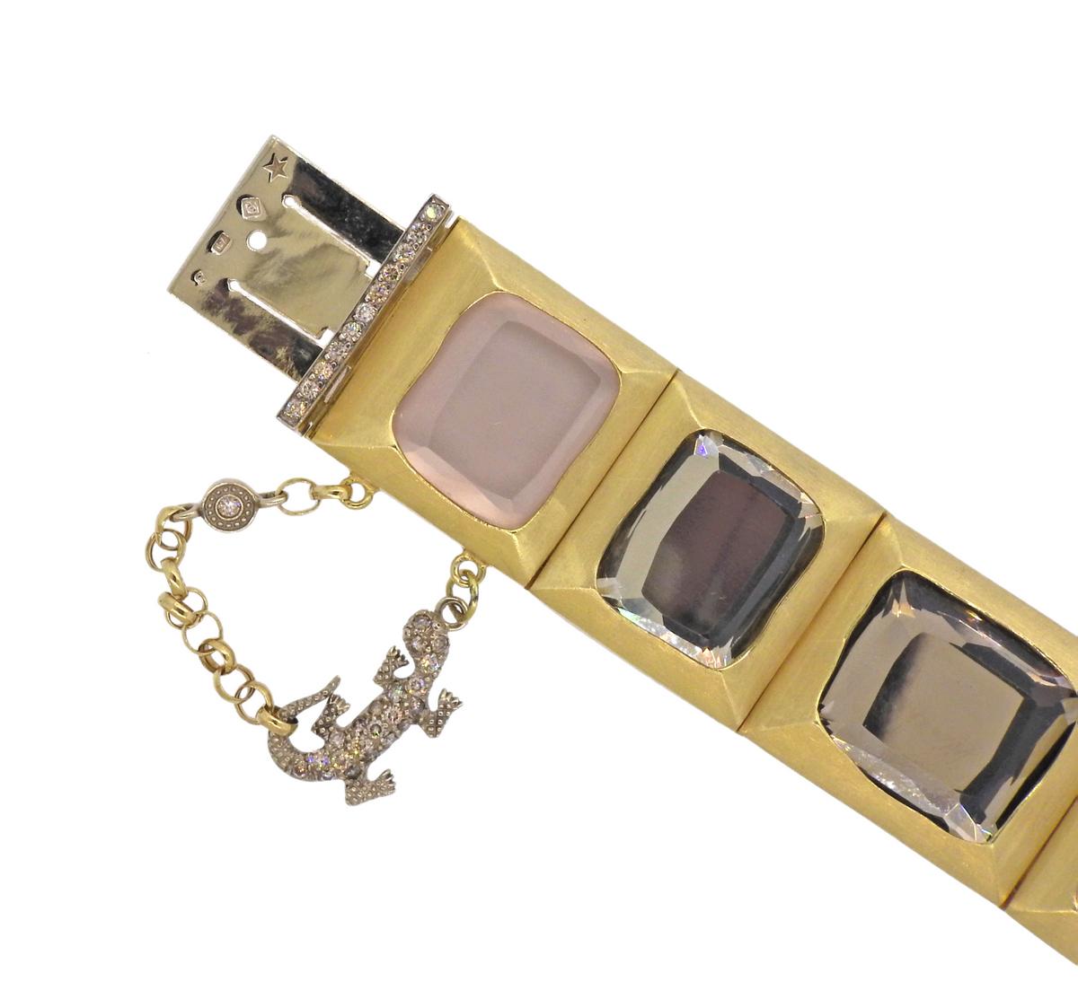 Uncut H. Stern Rose Quartz Diamond Lizard Gold Bracelet For Sale