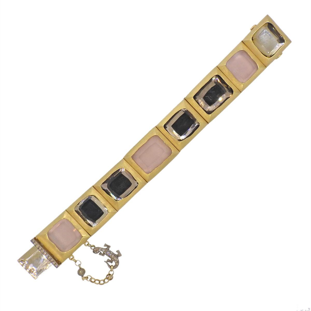 H. Stern Rose Quartz Diamond Lizard Gold Bracelet For Sale