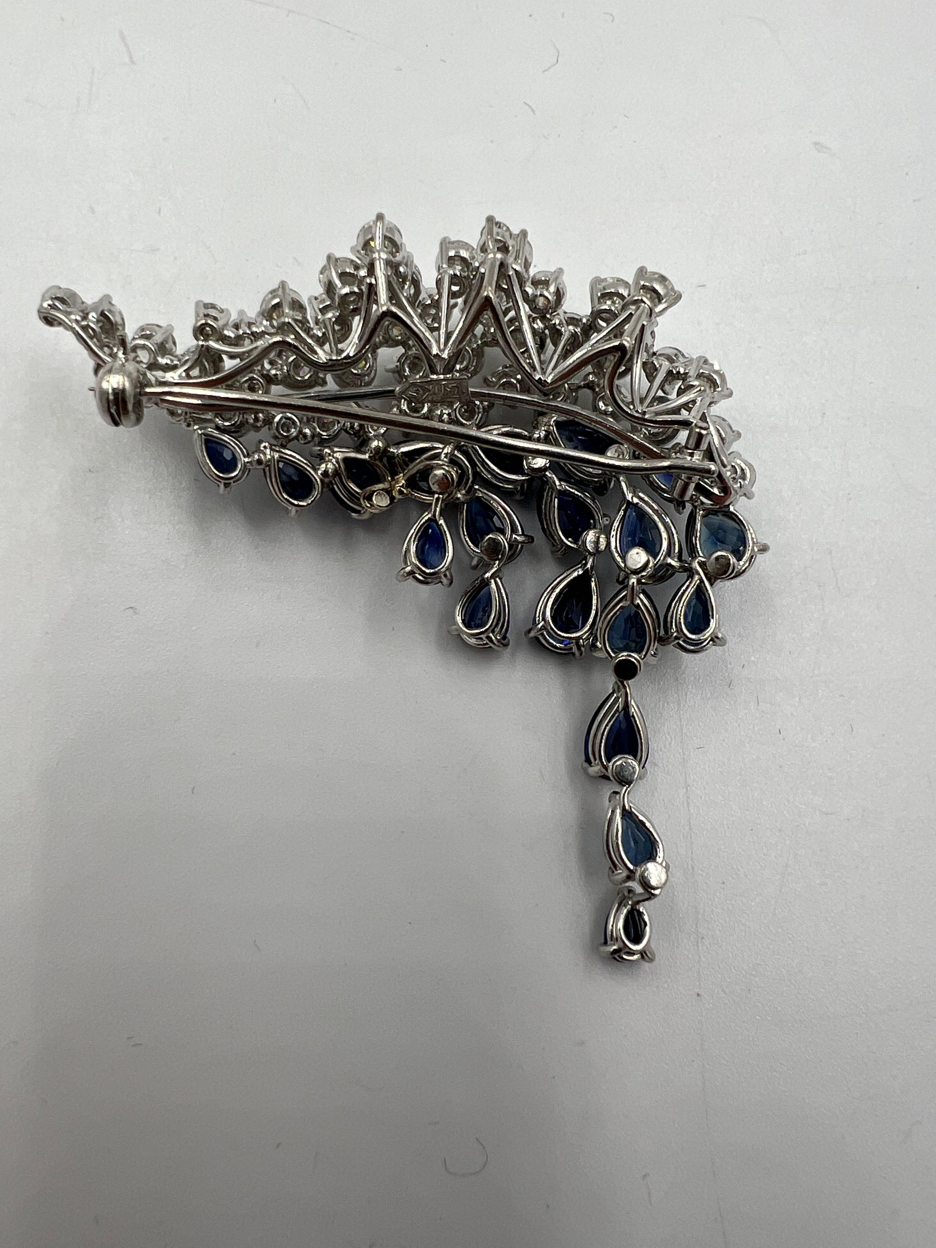 Mixed Cut H. Stern Sapphire Diamond White Gold Brooch For Sale