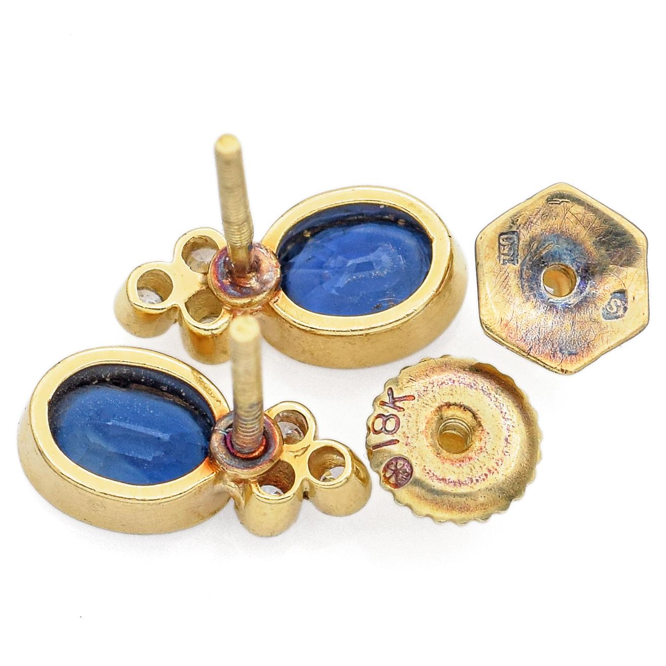 Mixed Cut H. Stern Sapphire & Diamond Yellow Gold Screw-Back Stud Earrings with Box For Sale