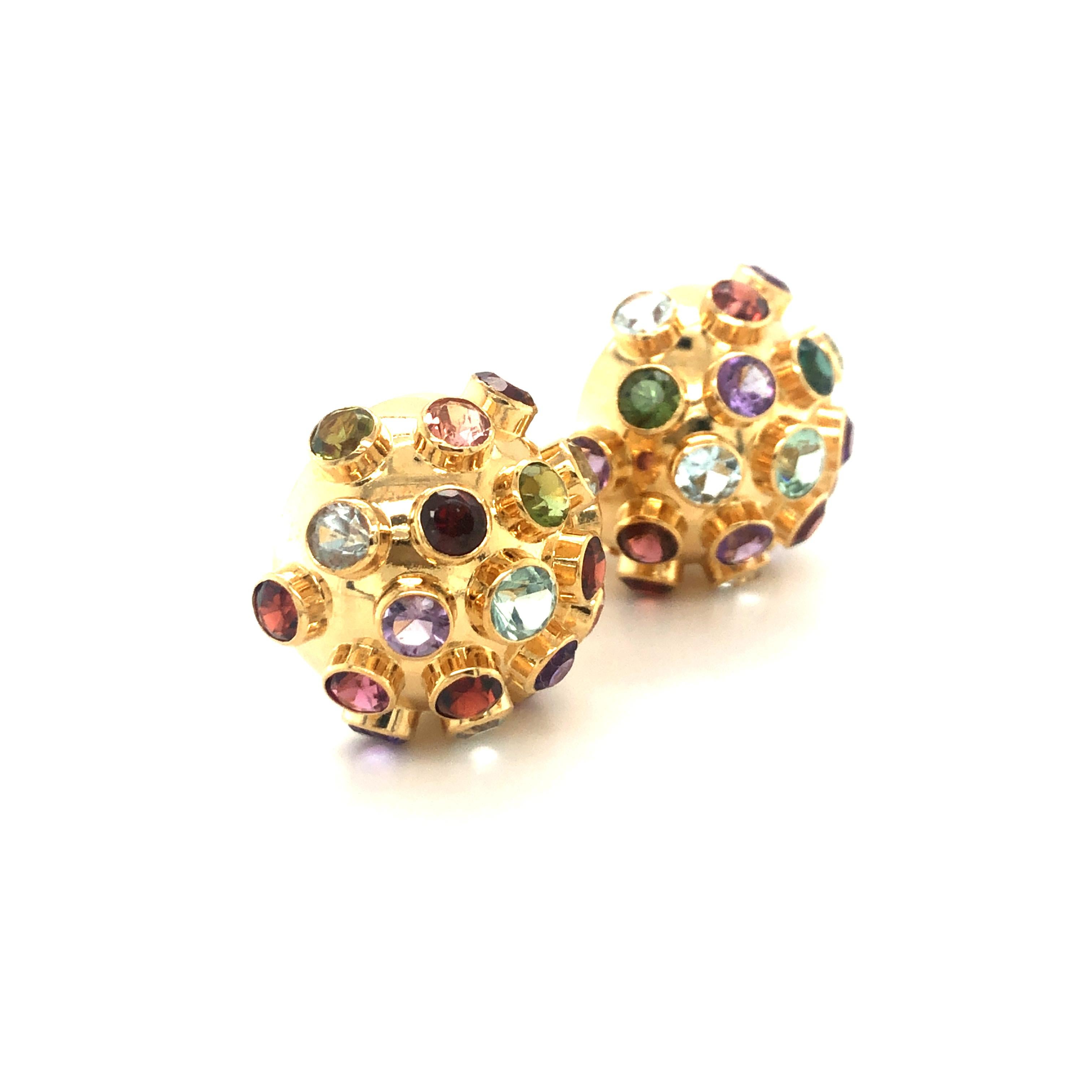 Retro H. Stern Sputnik Earclips with Colored Gemstones in 18 Karat Yellow Gold