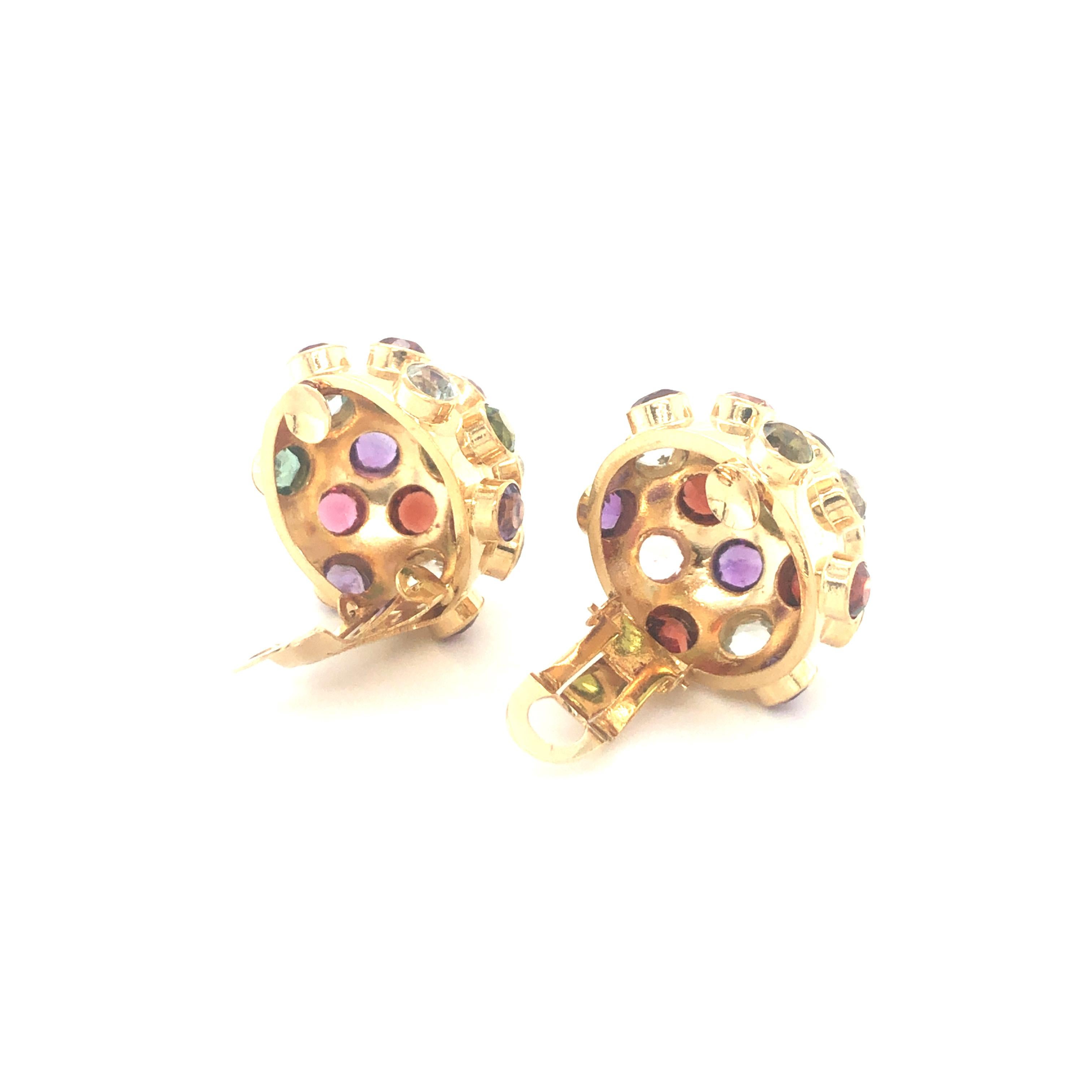 Brilliant Cut H. Stern Sputnik Earclips with Colored Gemstones in 18 Karat Yellow Gold