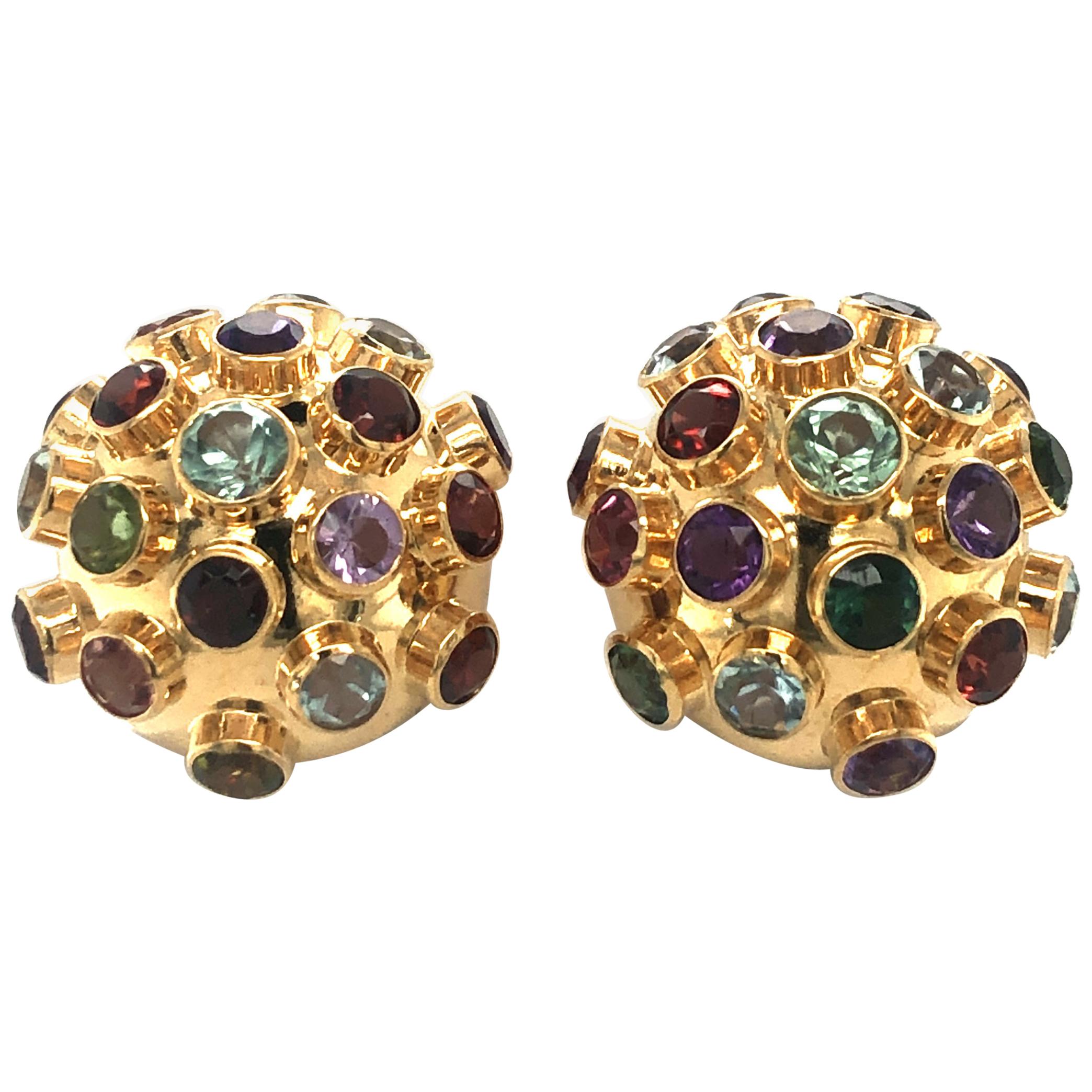 H. Stern Sputnik Earclips with Colored Gemstones in 18 Karat Yellow Gold