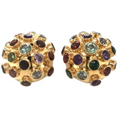 Vintage H. Stern Sputnik Earclips with Colored Gemstones in 18 Karat Yellow Gold