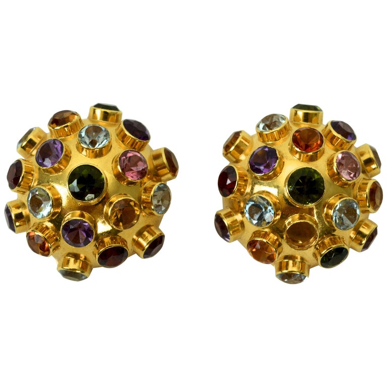 H. Stern "Sputnik" Gemstone Dome Earrings in 18 Karat Gold, c1950s at  1stDibs | h stern sputnik earrings, h stern sputnik ring, sputnik jewelry