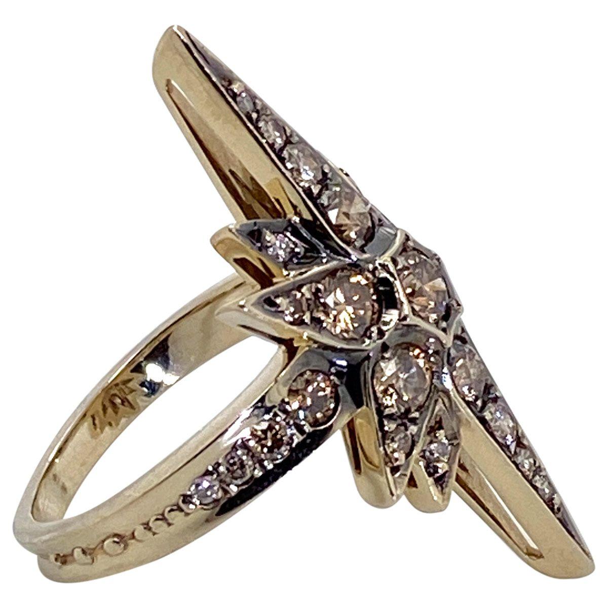 Round Cut H Stern Stars 18 Karat Noble Gold Cognac Diamond Ring
